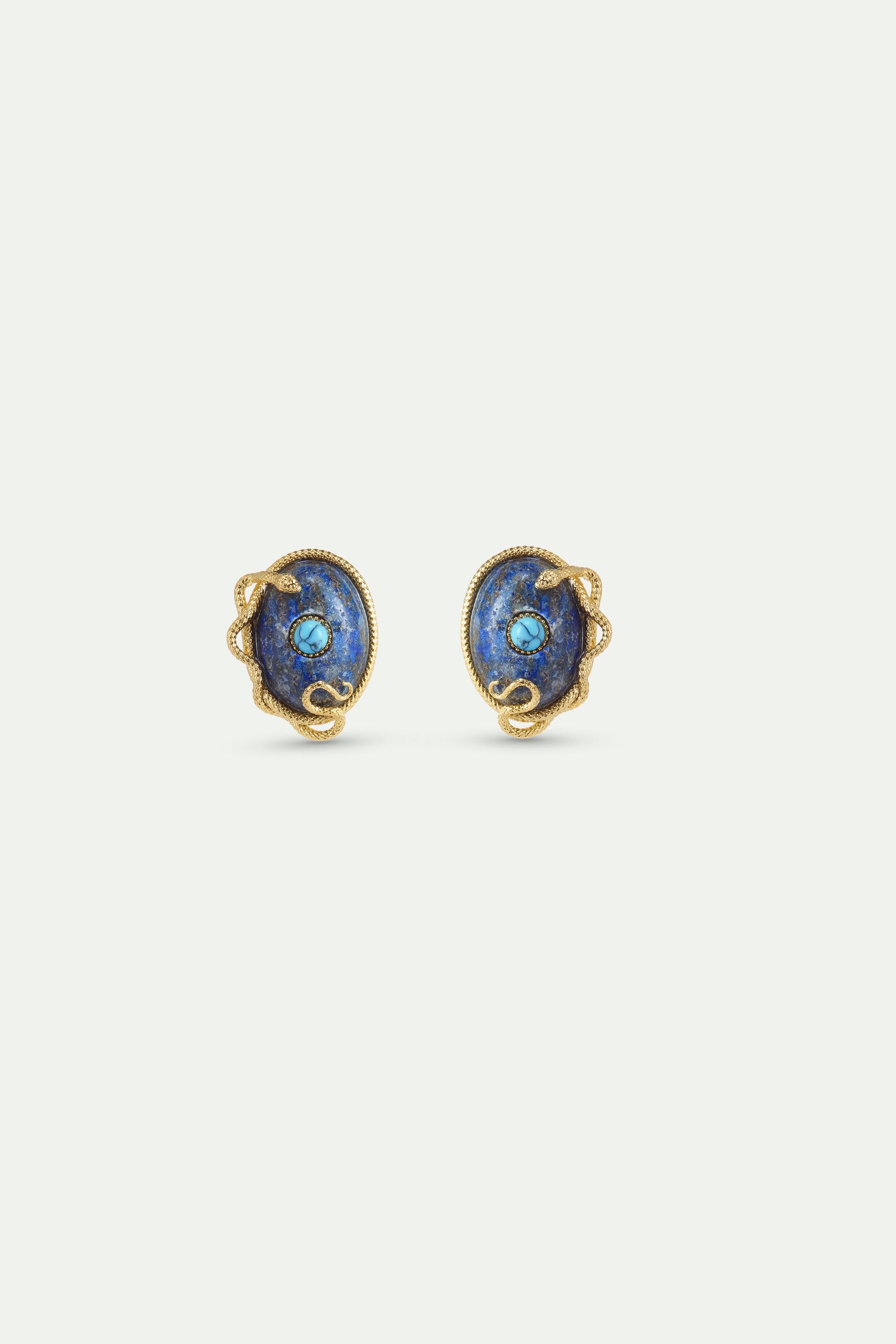 Lapis lazuli, turquoise and gold snake earrings