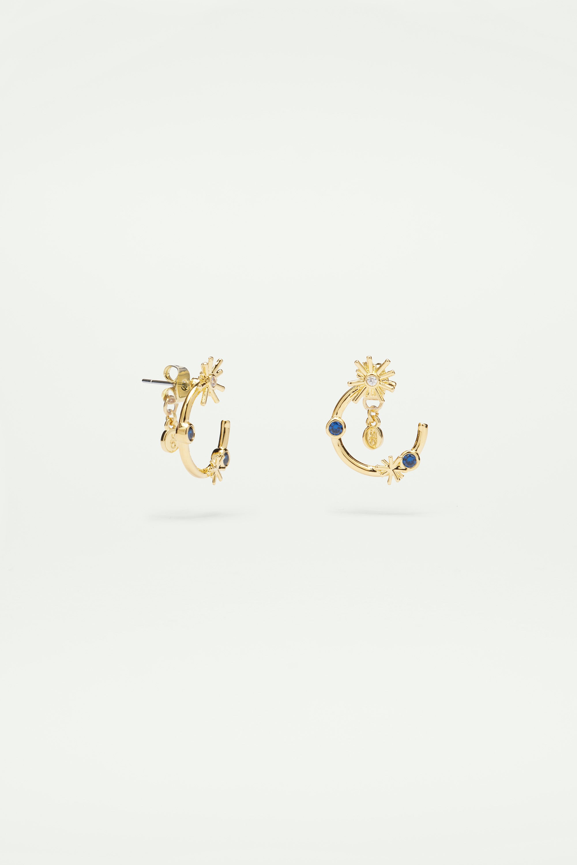 Pendientes bolitas criollas estrellas doradas y piedras azul noche