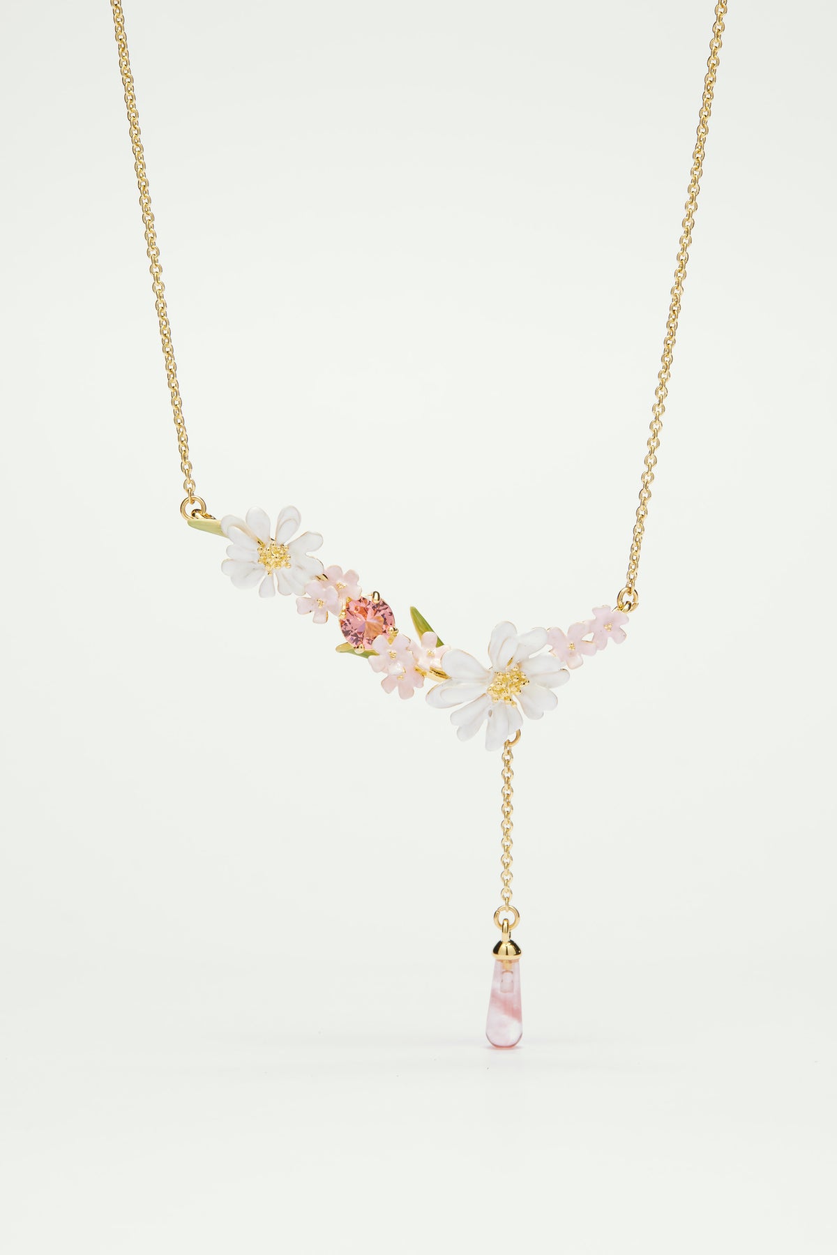 Collar pechera ramo de flores y perla rosa