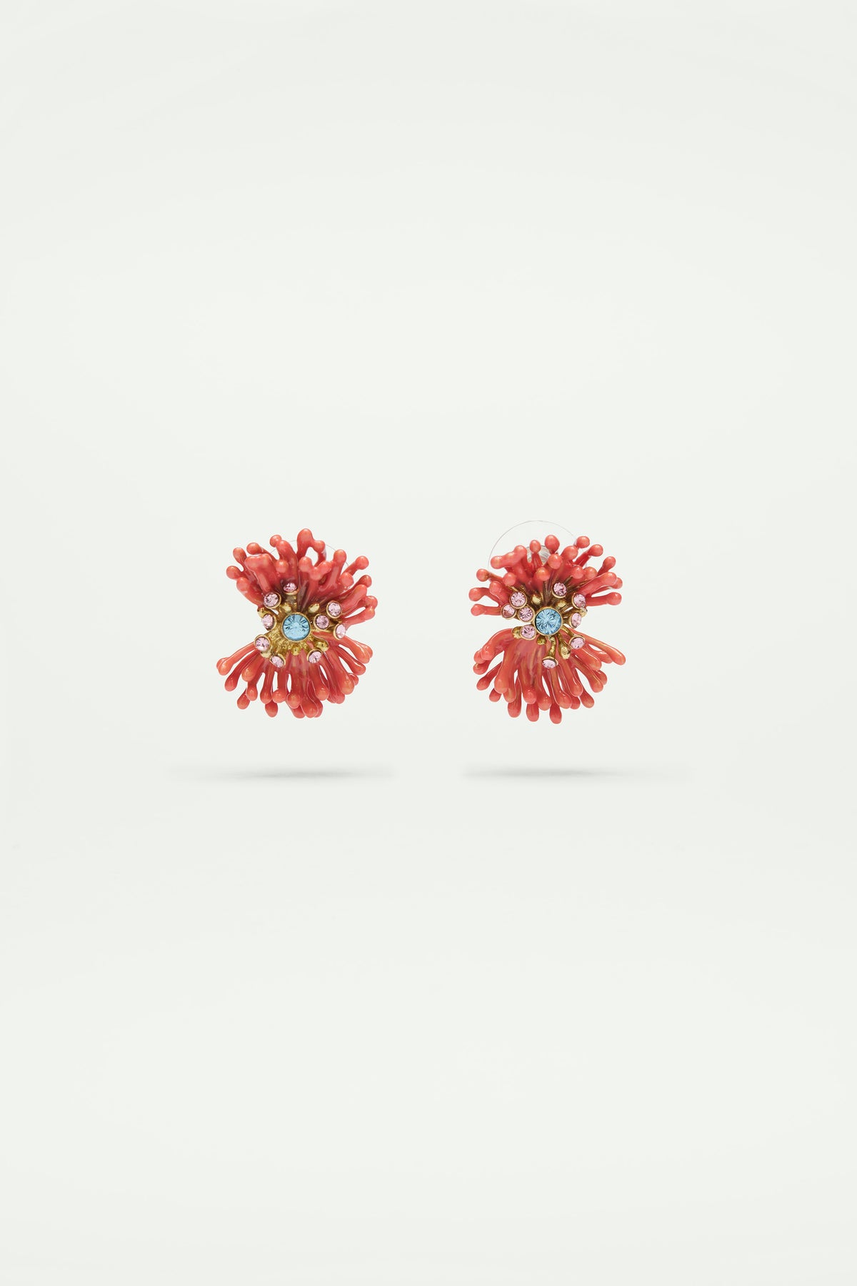Pink anemone and colourful stone earrings
