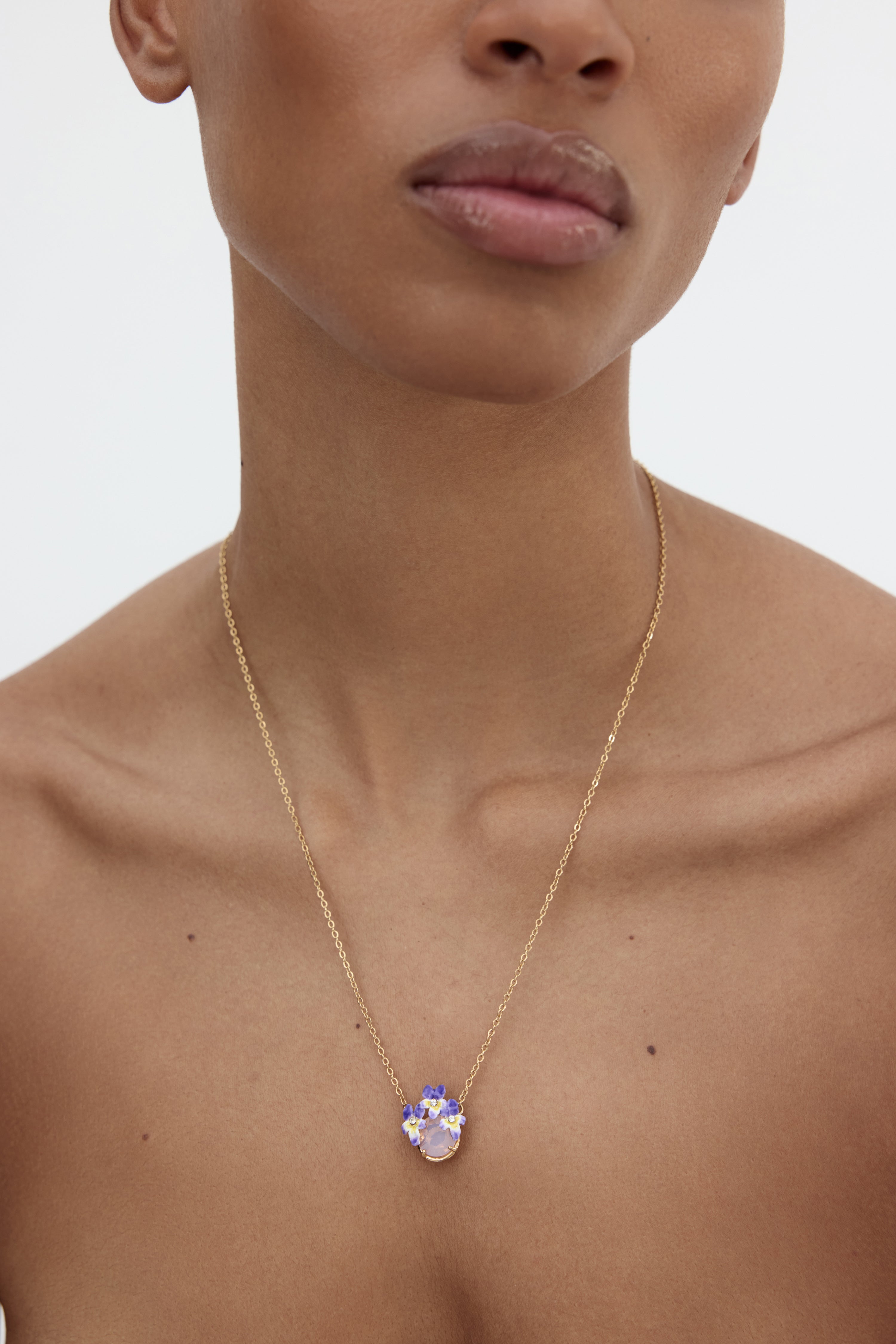 Collier pierre ronde facettée rose et violettes