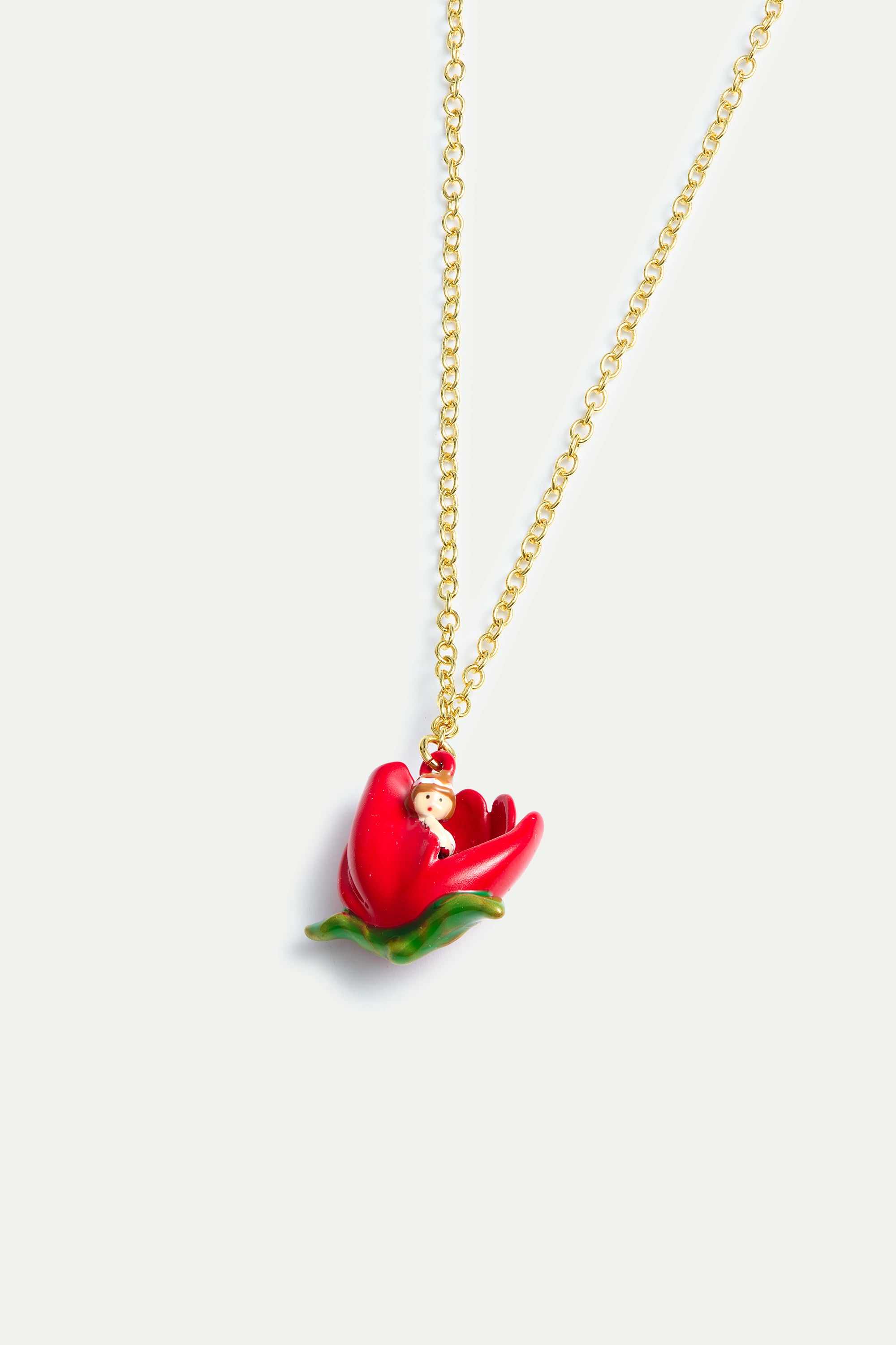 Collier pendentif tulipe rouge et Petite Poucette
