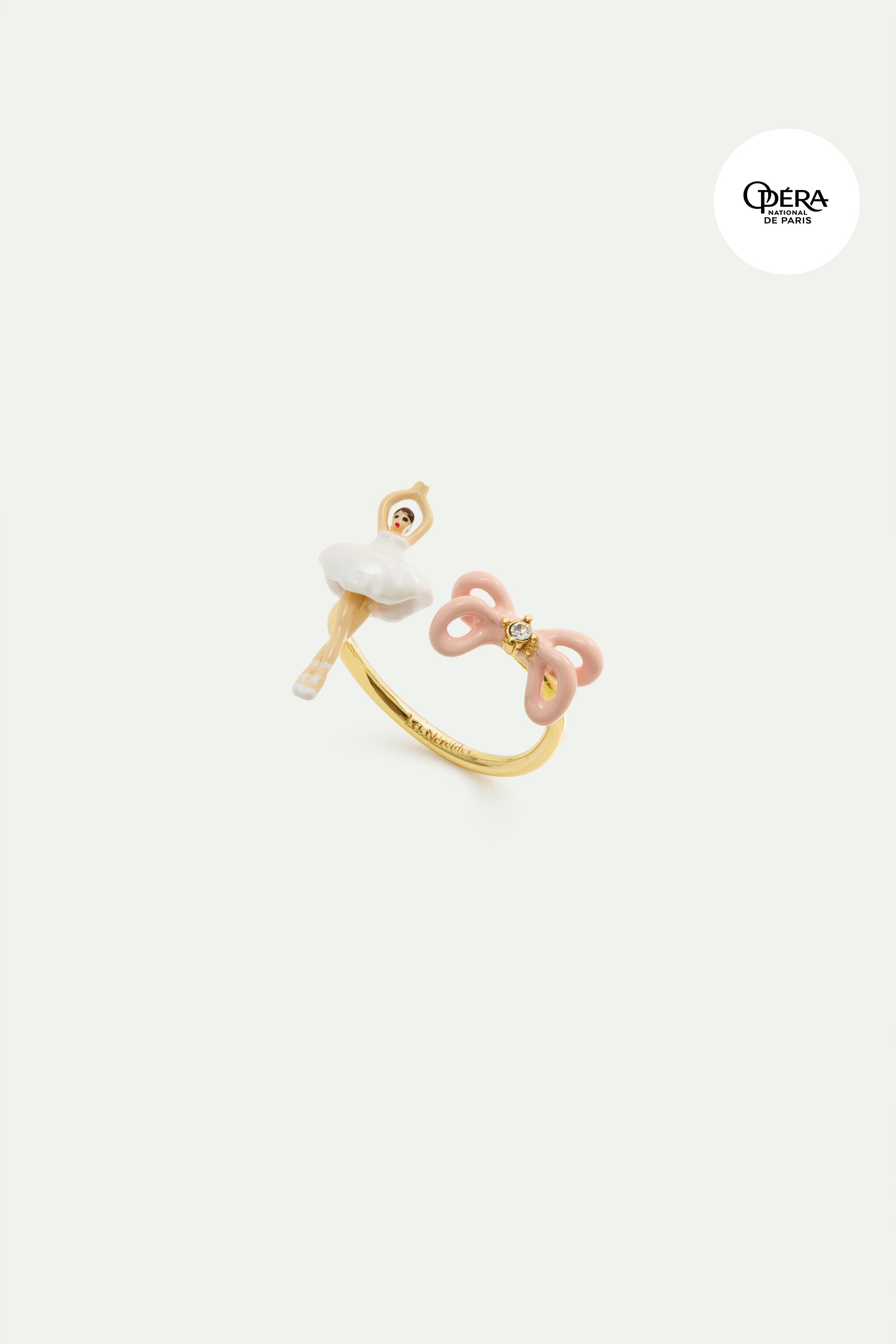 Mini ballerina and pink bow adjustable ring