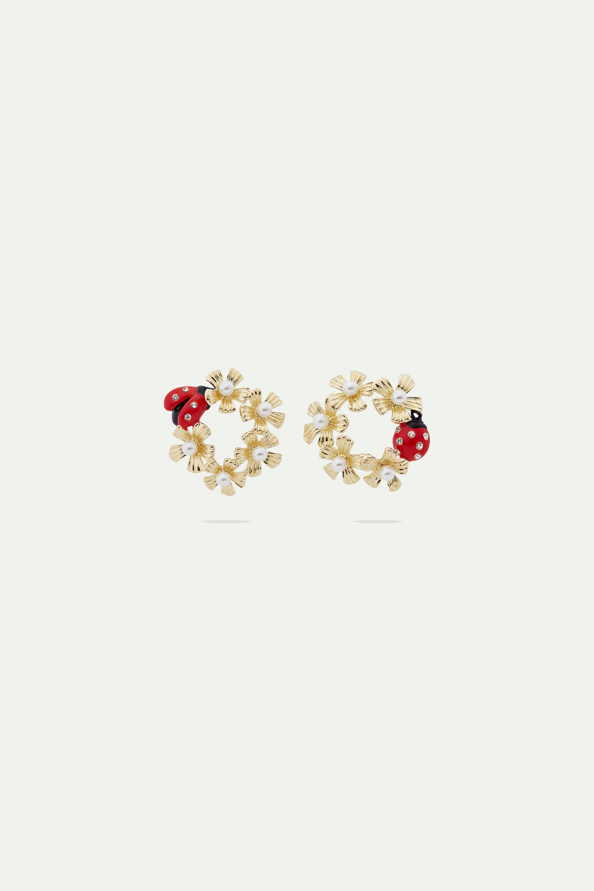 Anemone halo and ladybird asymmetrical post earrings