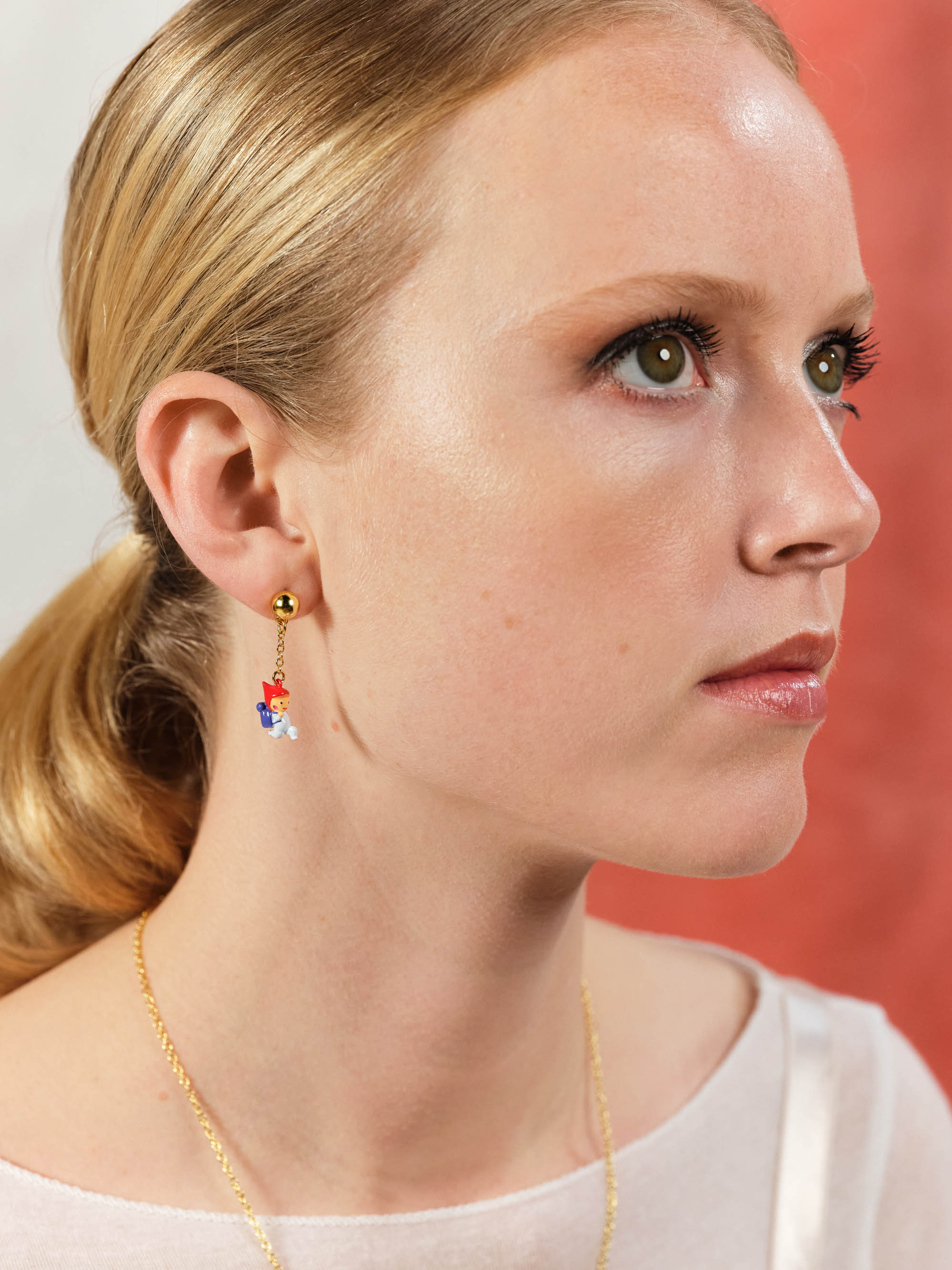 Hiking young garden gnome clip-on earrings