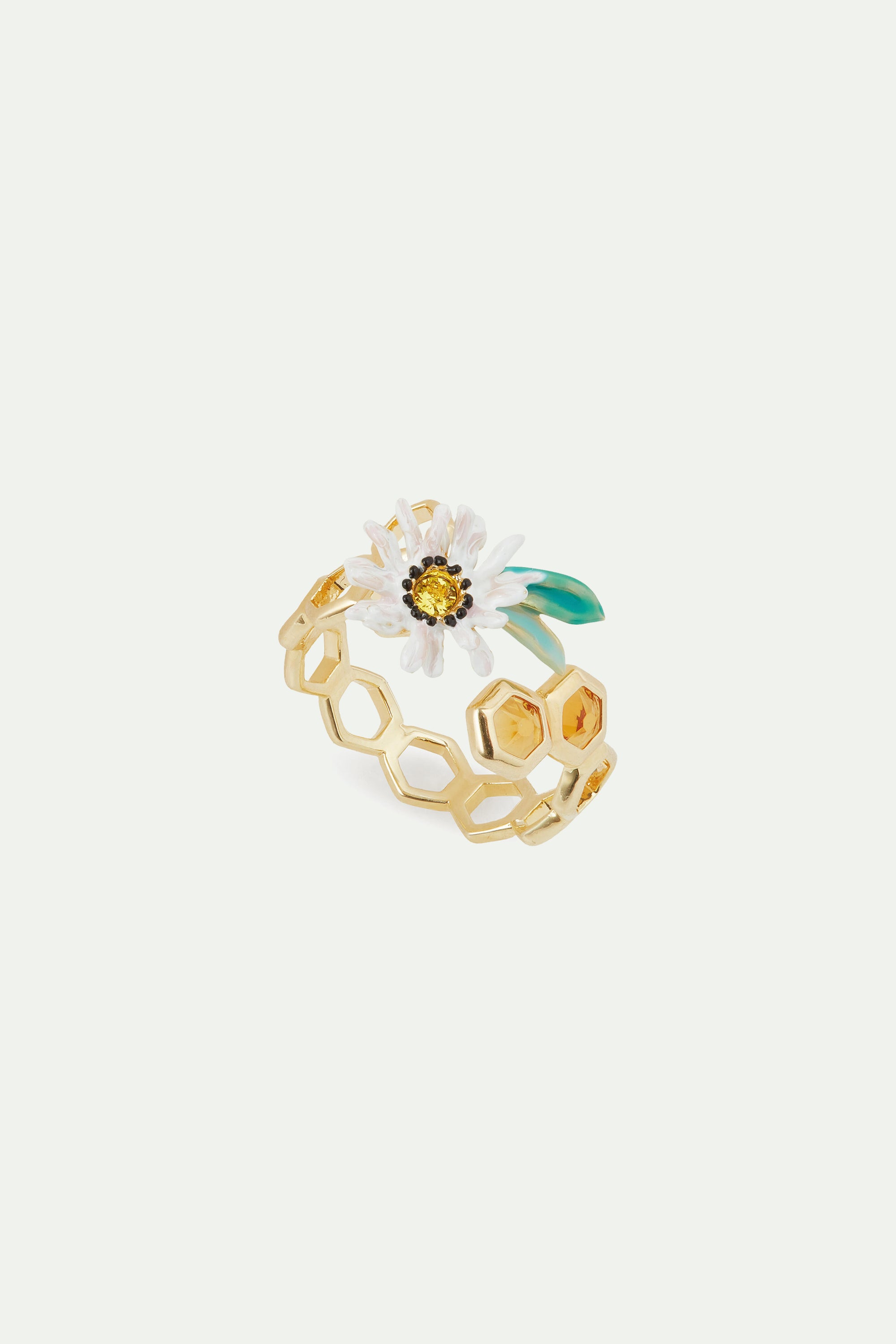 Marguerite and honeycombs ajustable ring