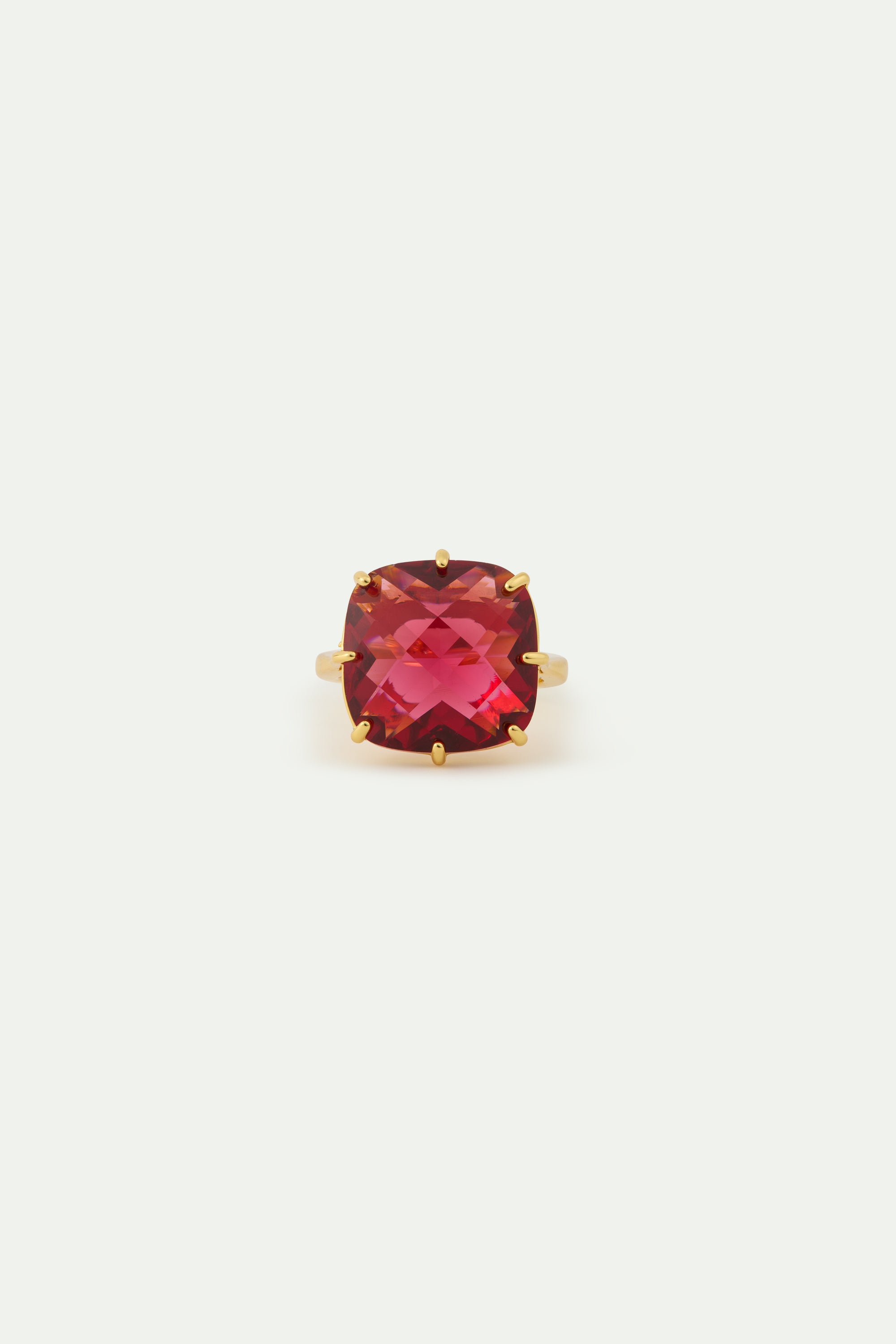 Dark Pink Diamantine square stone solitaire ring