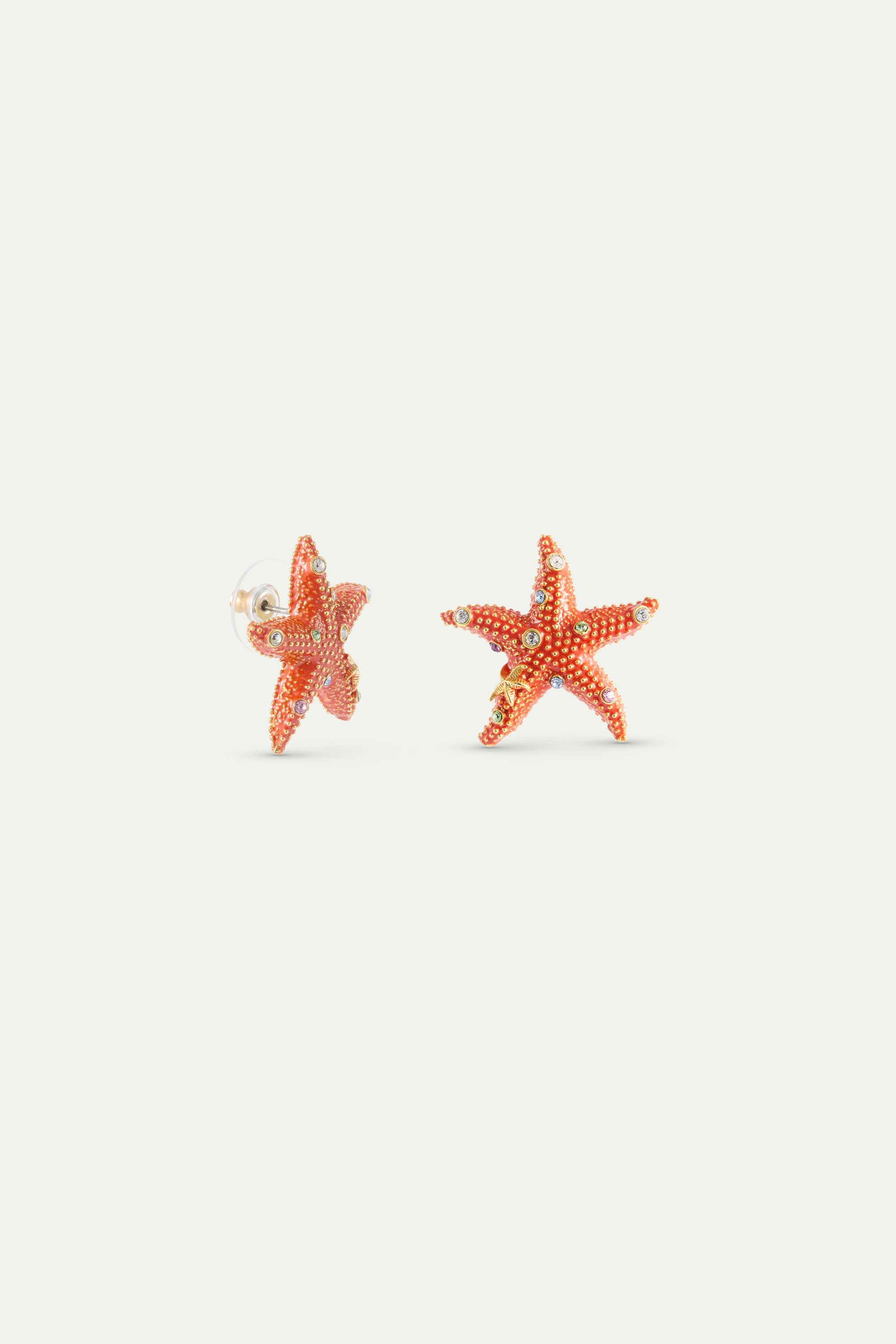 Orange starfish and multicoloured crystal earrings