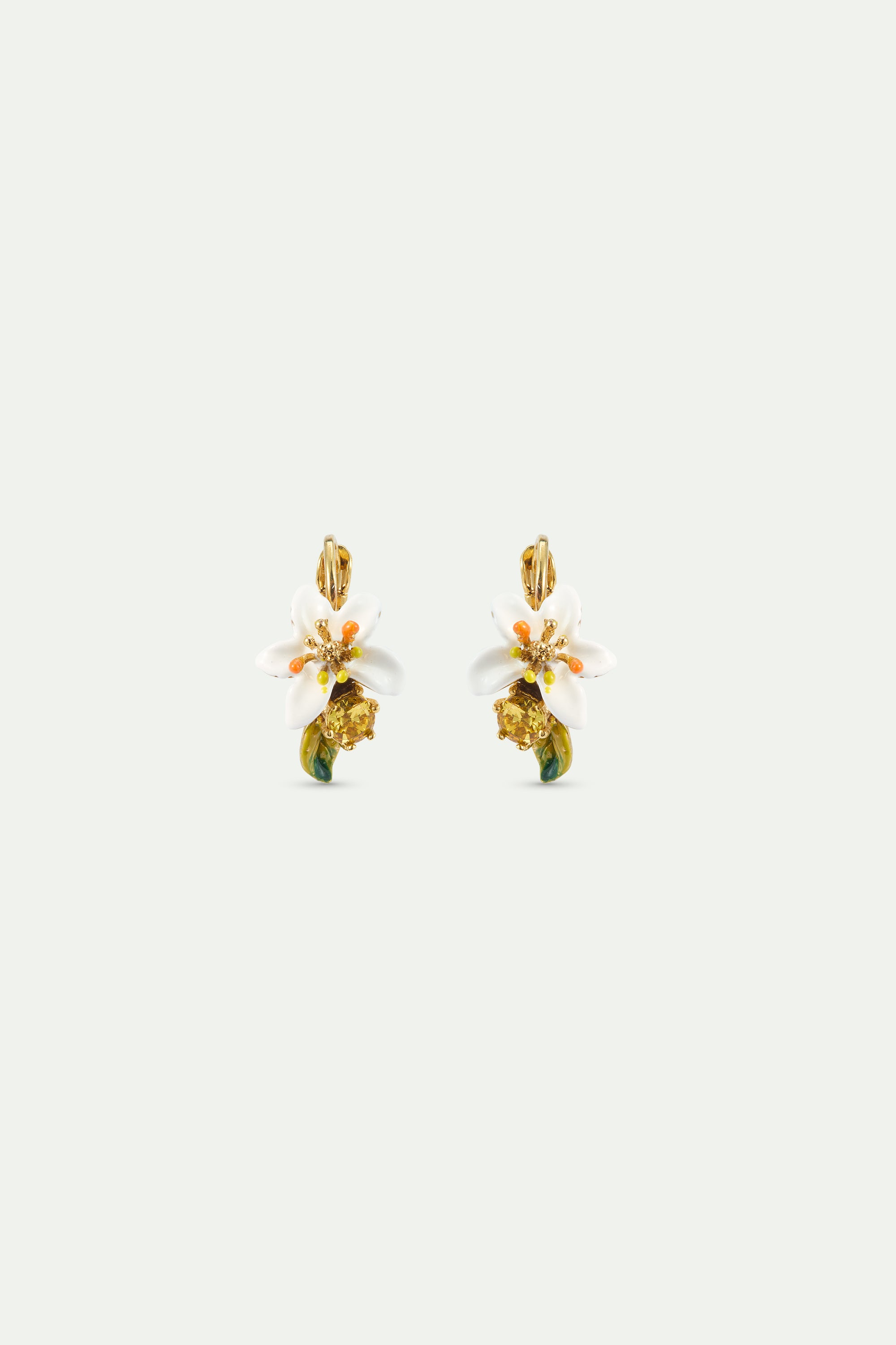Orange blossom and yellow stone sleeper earrings