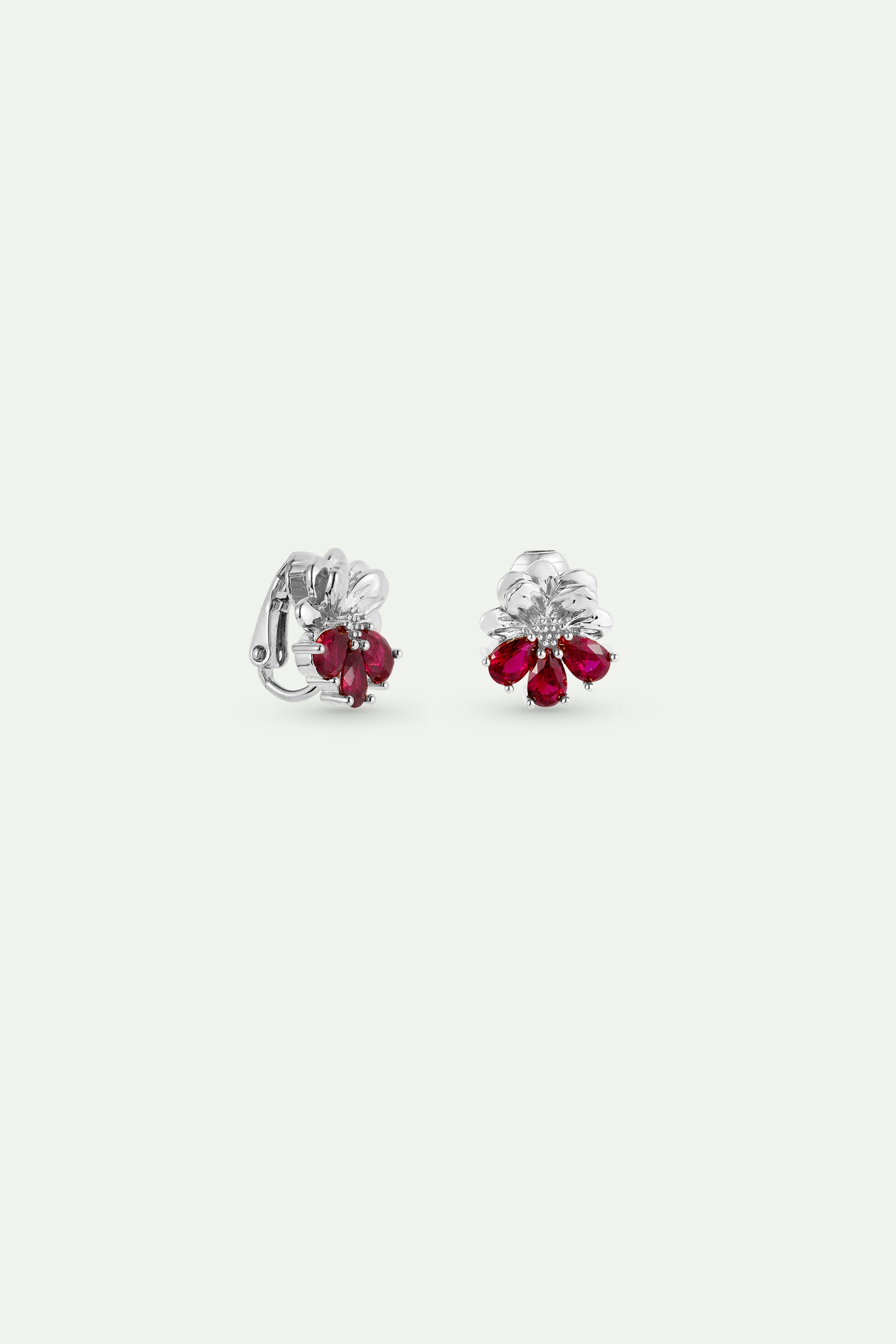Silver earrings with cosmos and red stones
