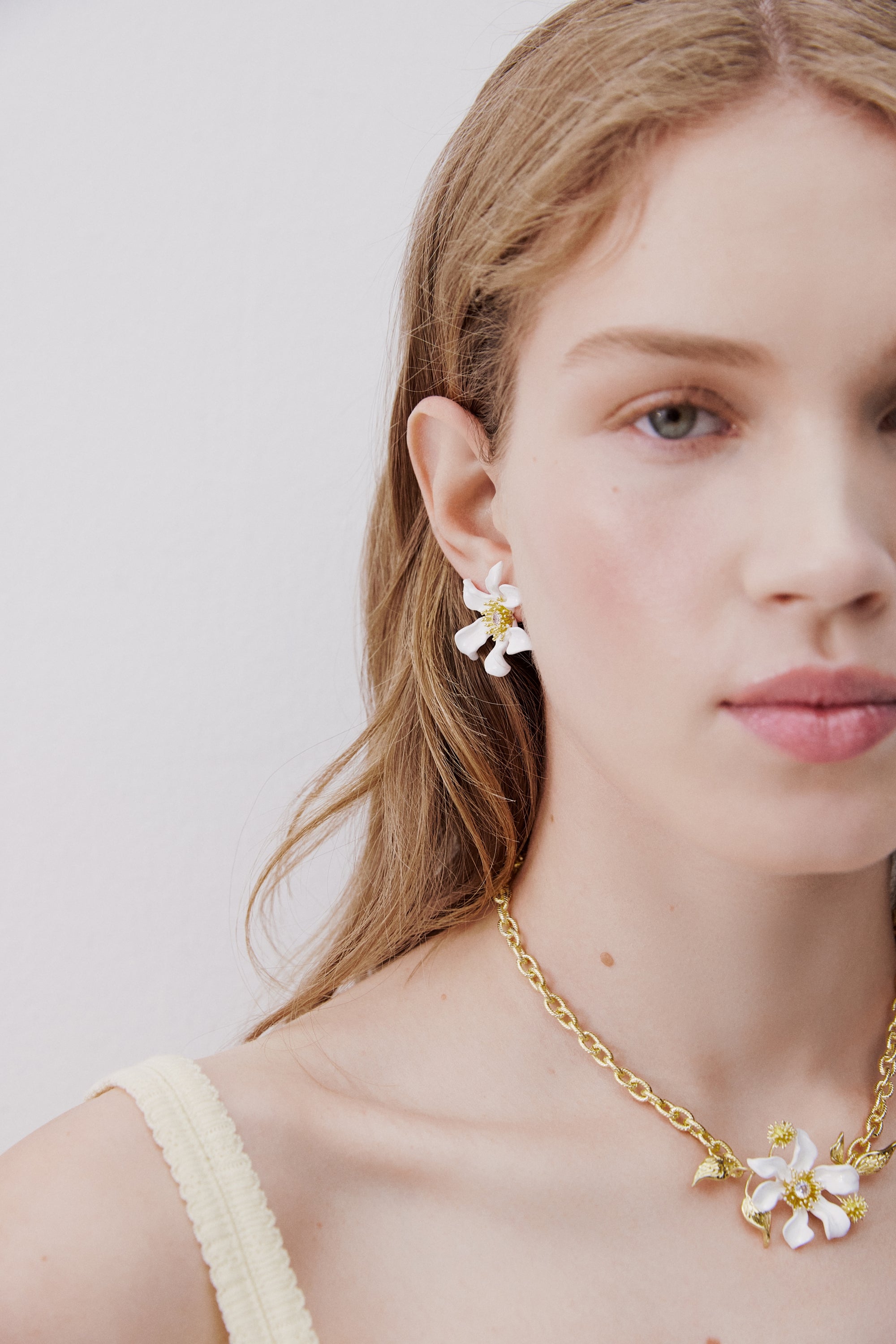 Large white clematis flower earrings