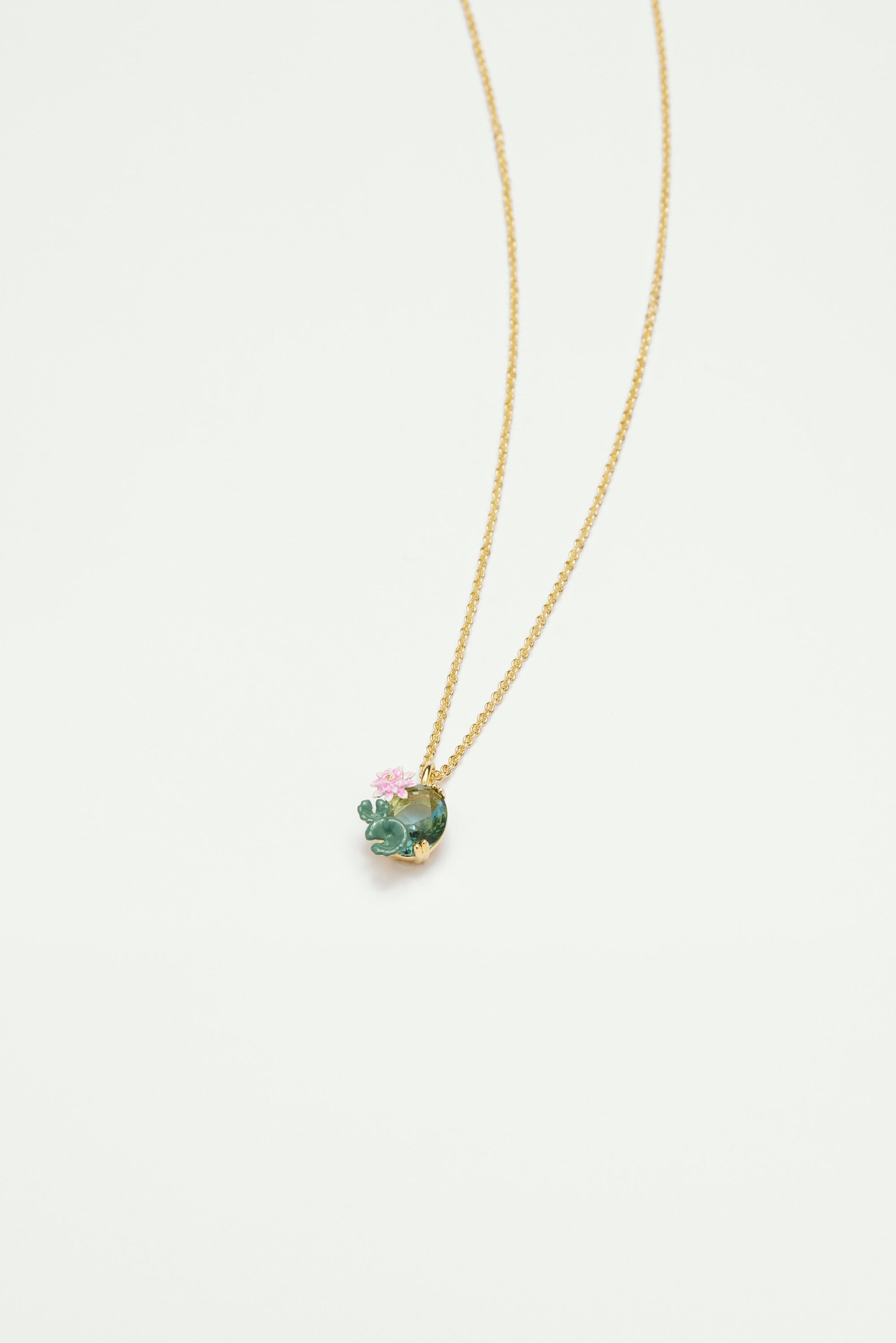 Lotus flower and blue stone pendant necklace