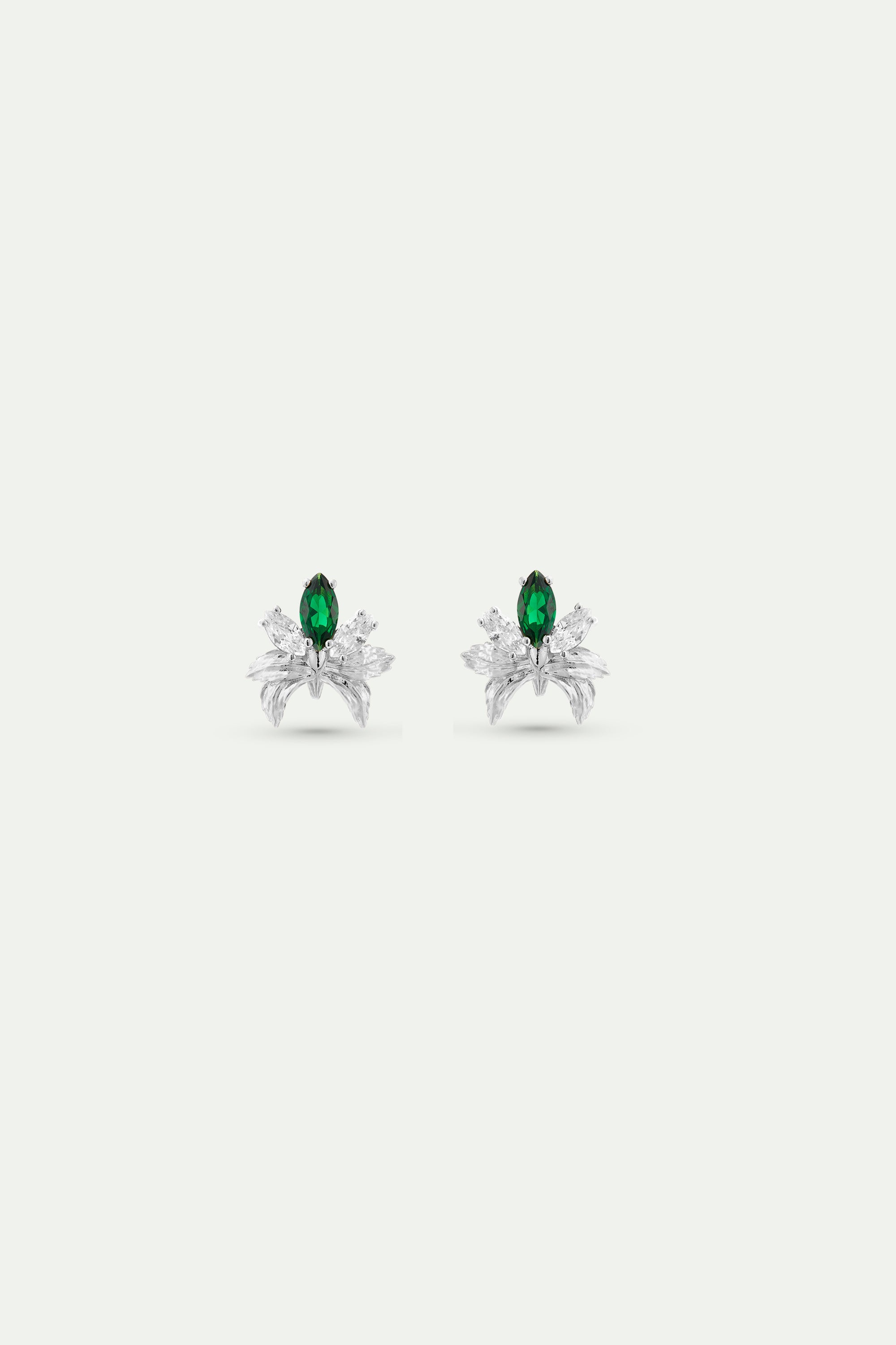 Silver clip-on earrings with orchids, white and green stones
