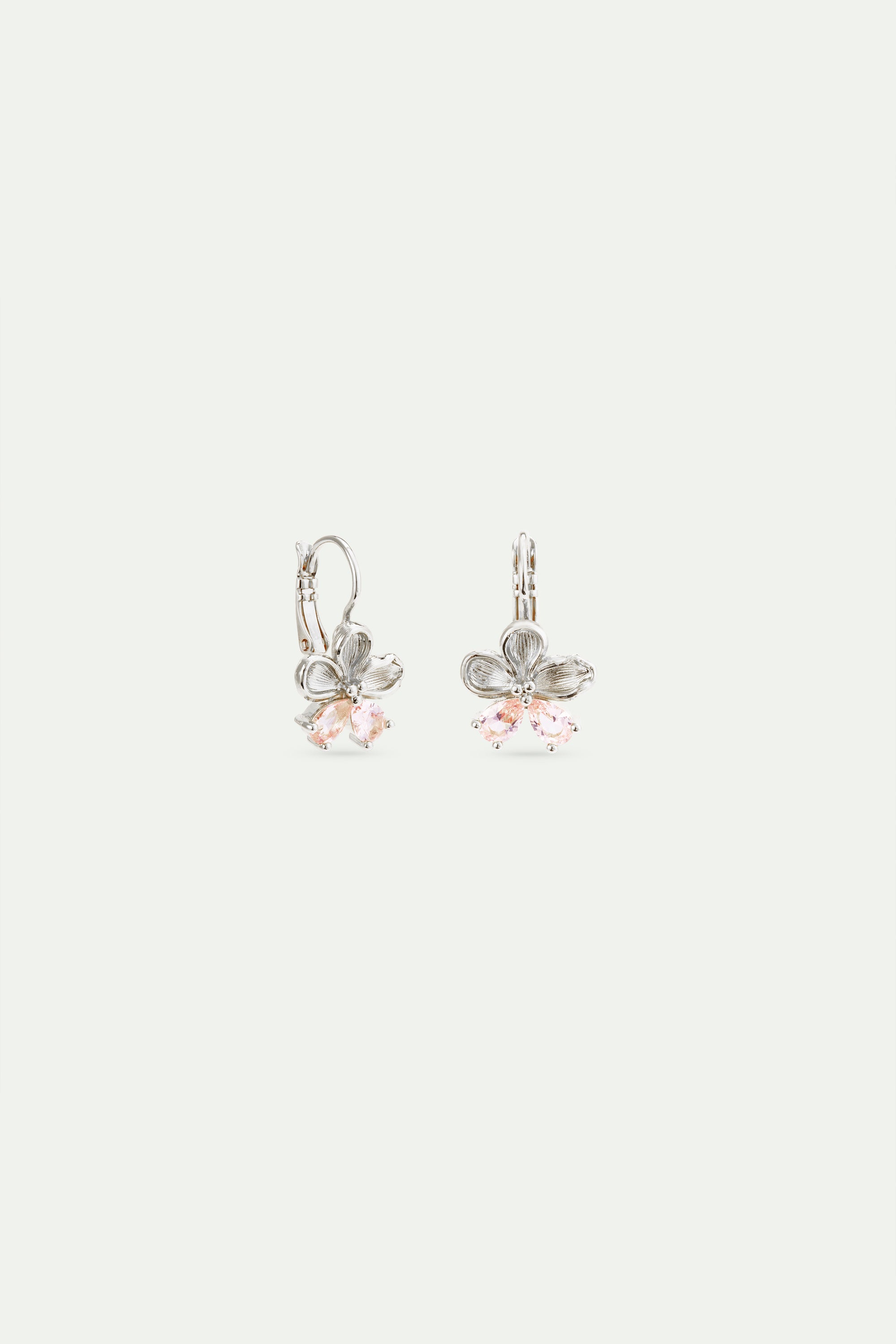 Silver cherry blossom and pink stone sleeper earrings