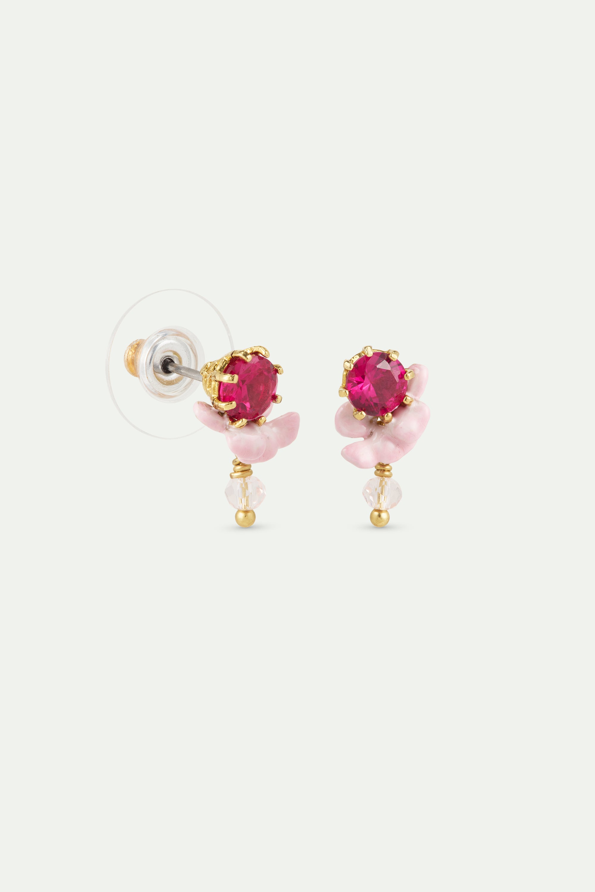 Pink wisteria, crystal bead and faceted glass earrings