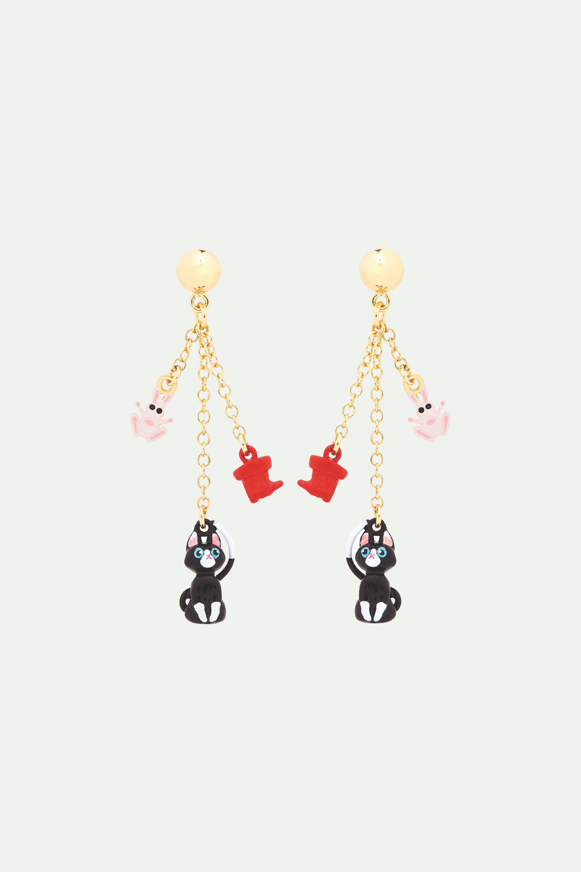 Charming cat and red boots post dangling earrings