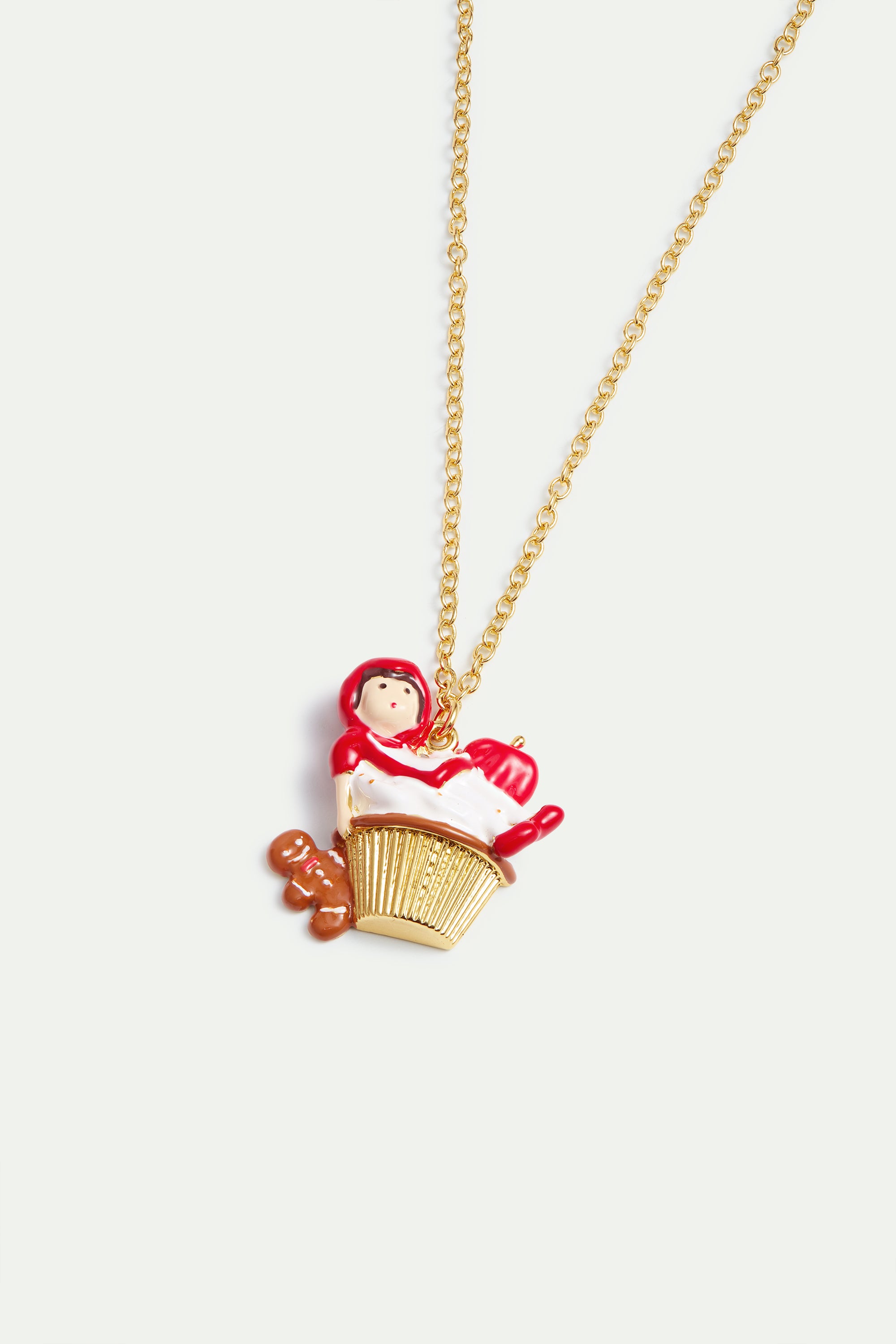 Collier pendentif Petit Chaperon Rouge sur cupcake et bonhomme pain d'épice