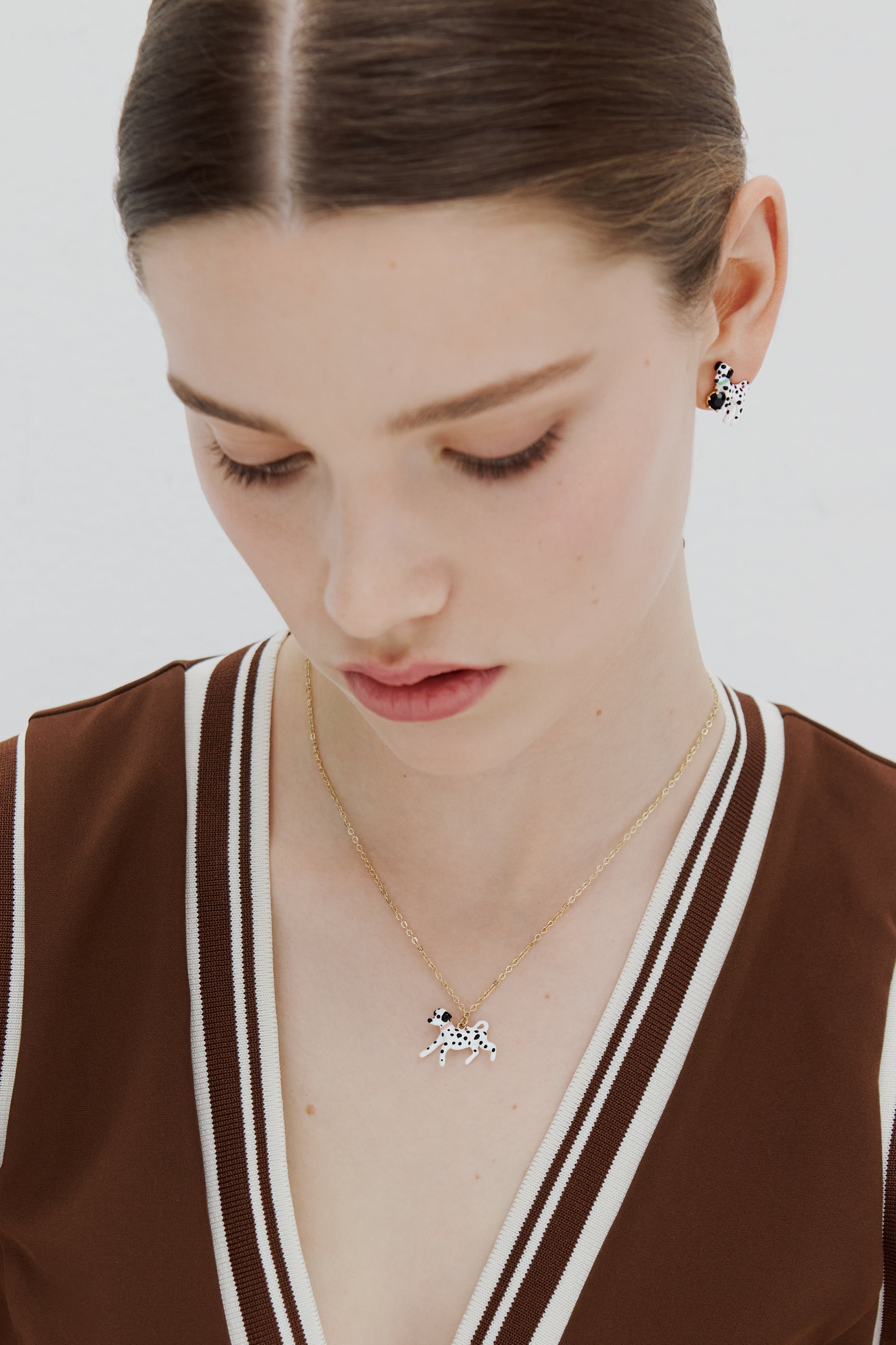 Black and white dalmatian pendant necklace