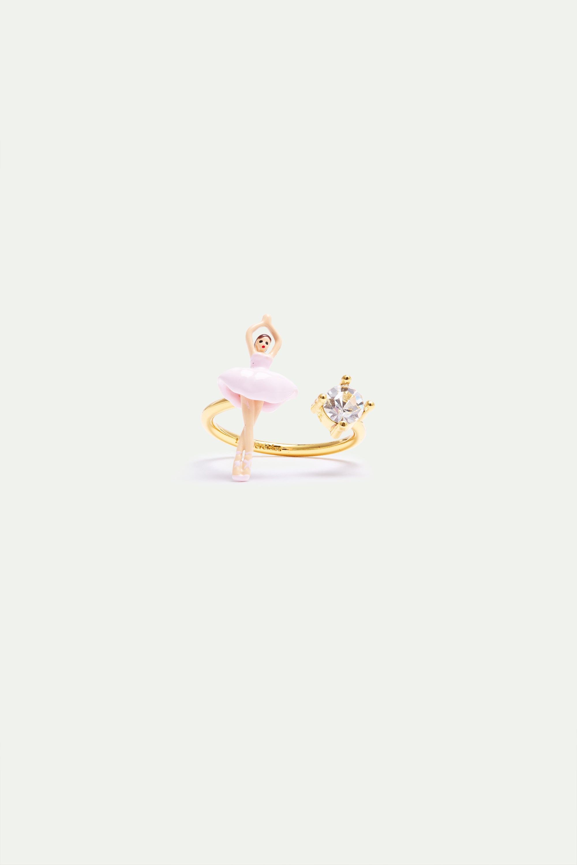 Pink ballerina and crystal adjustable ring
