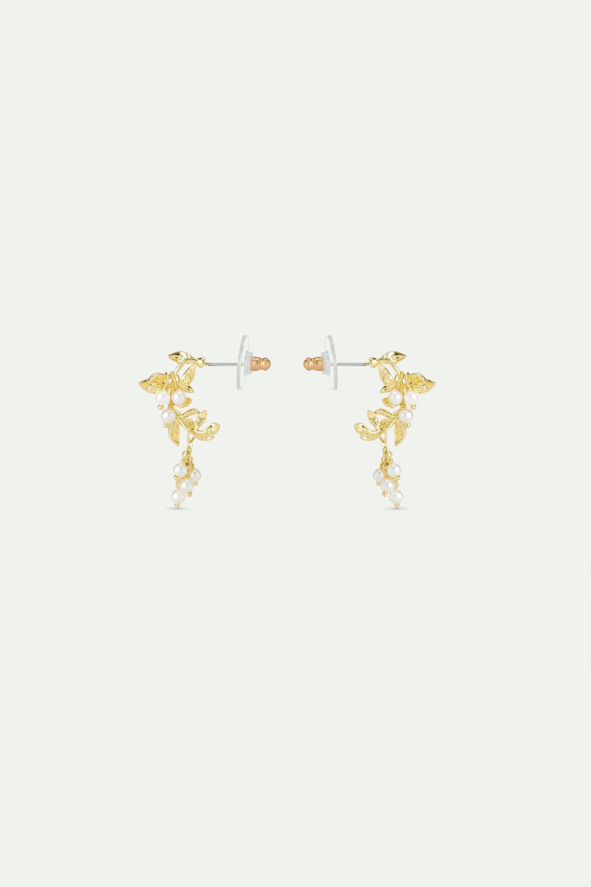 Gold and white post earrings with laurel arch and cultured pearls