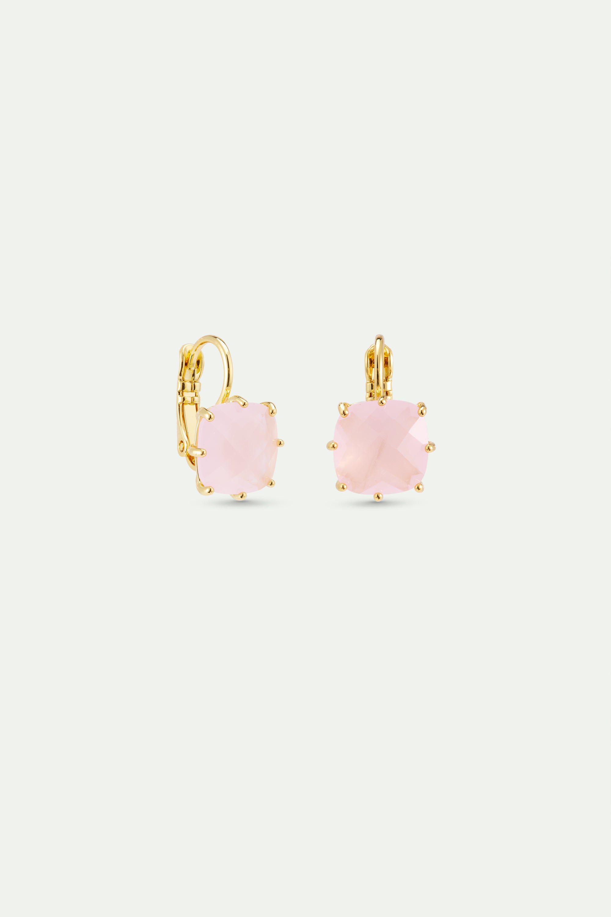 Diamantine sleeper earrings with square light pink stones