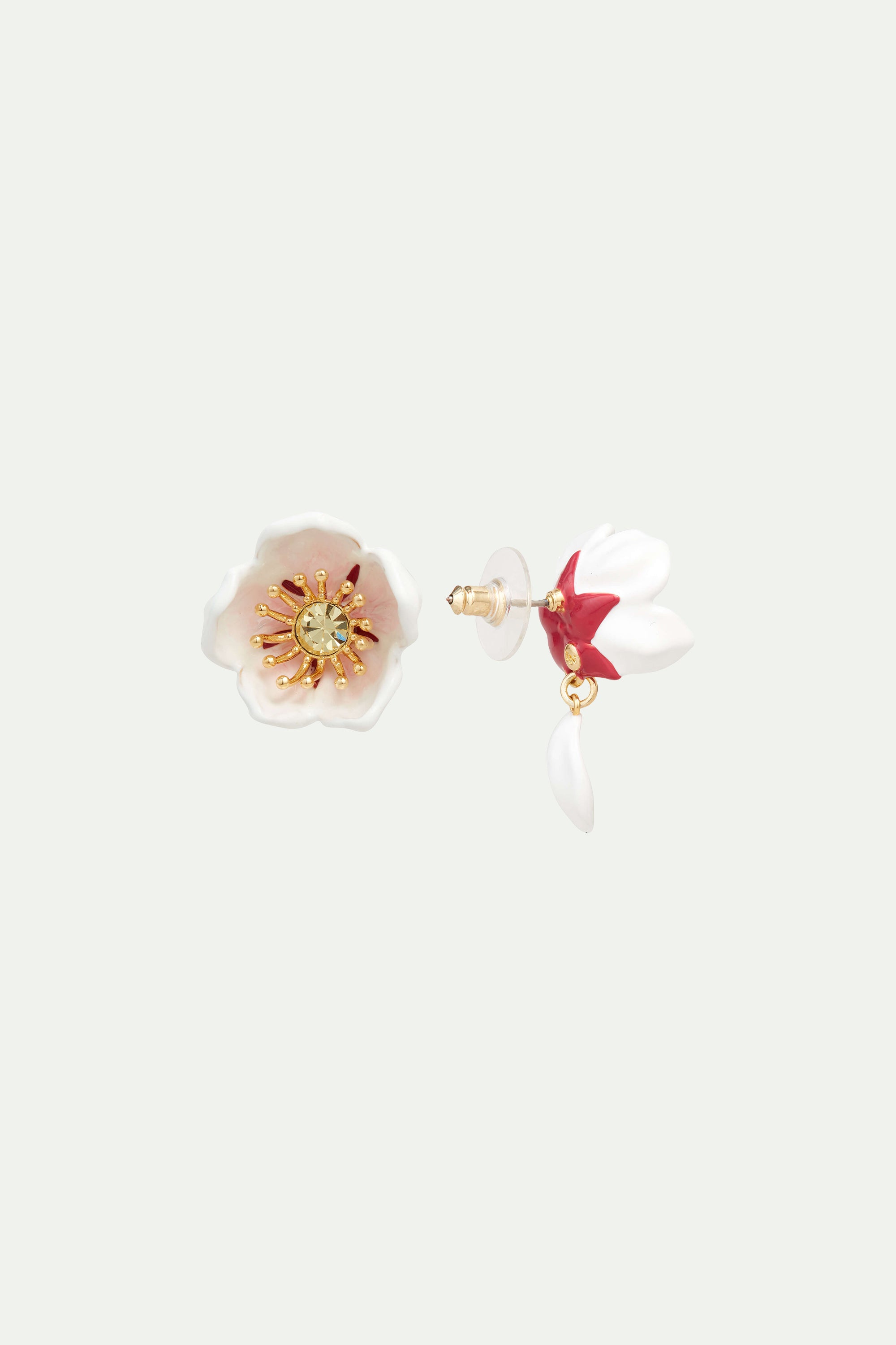 White cherry blossom asymmetrical post earrings