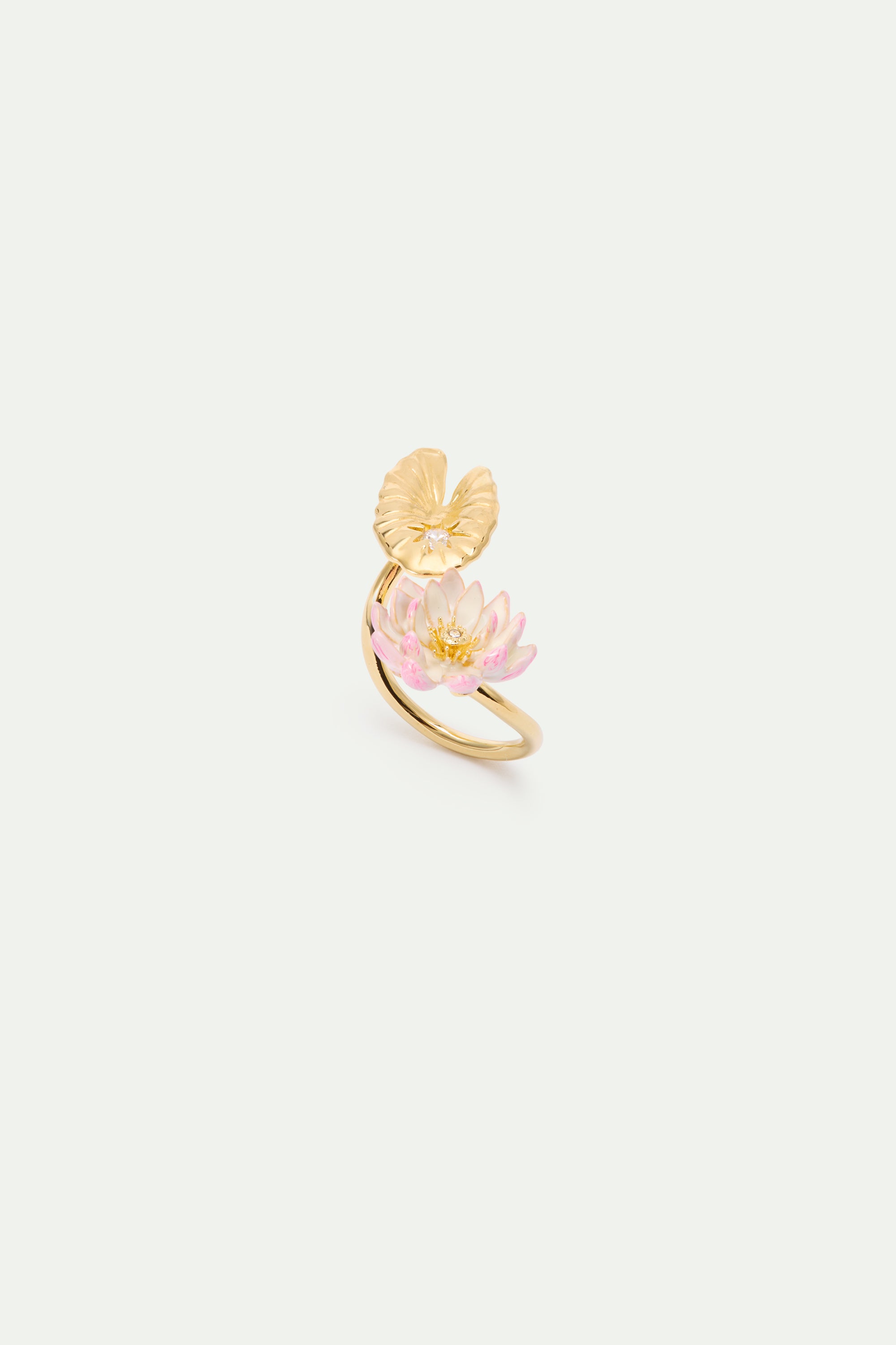 Anillo ajustable nenúfar rosa y loto dorado