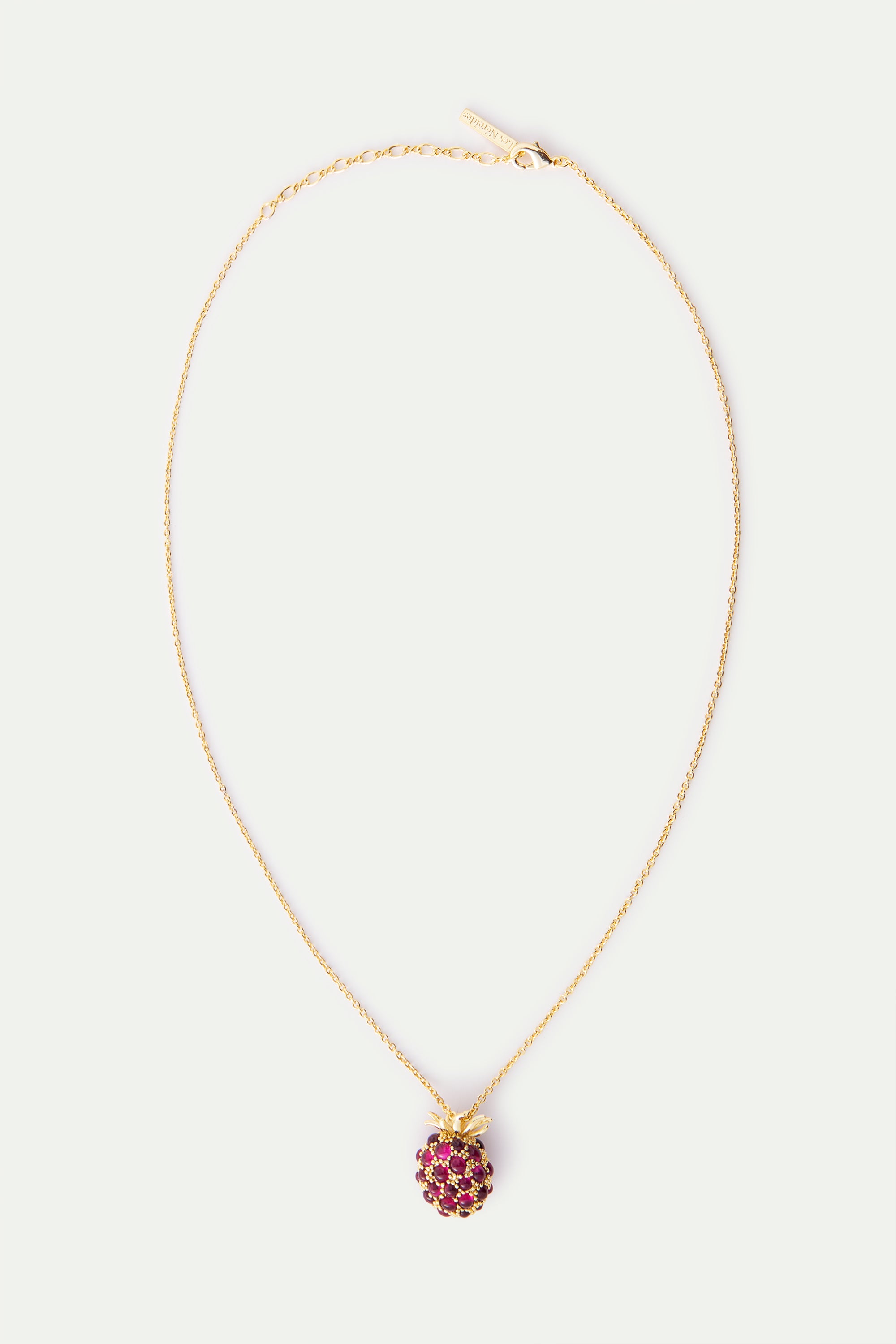 Raspberry and golden bead pendant necklace
