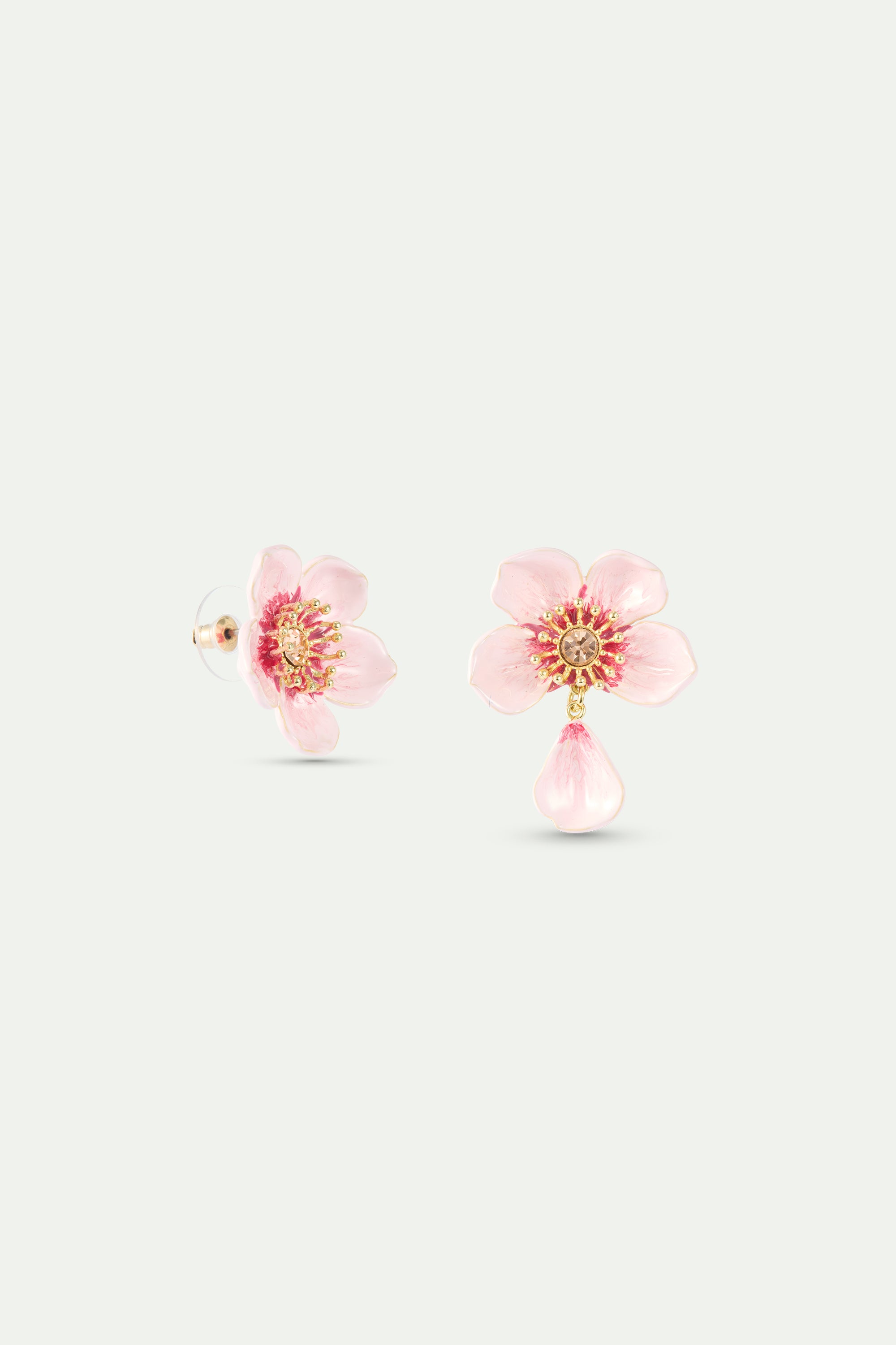 Asymmetrical pink cherry blossom earrings