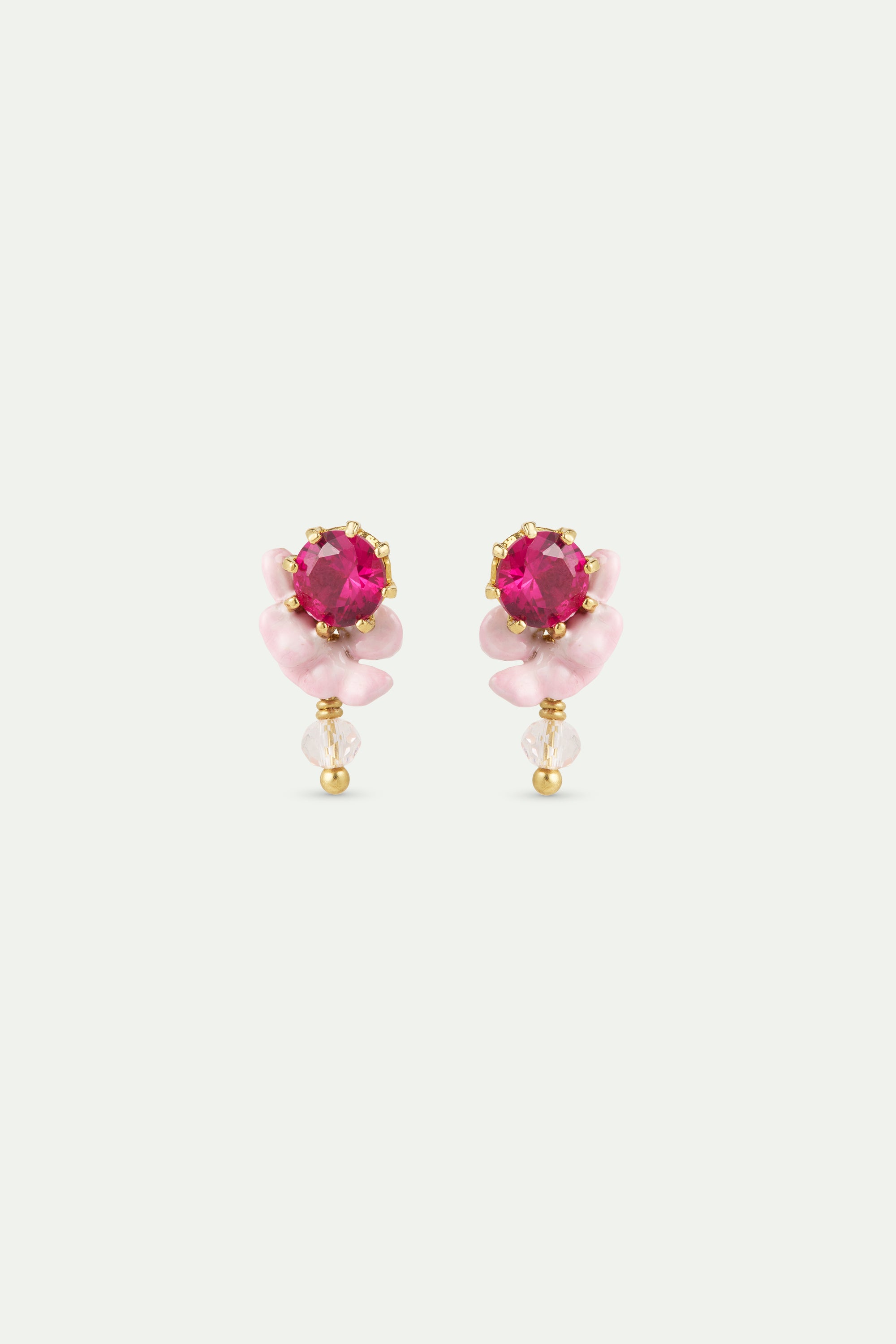 Pink wisteria, crystal bead and faceted glass earrings