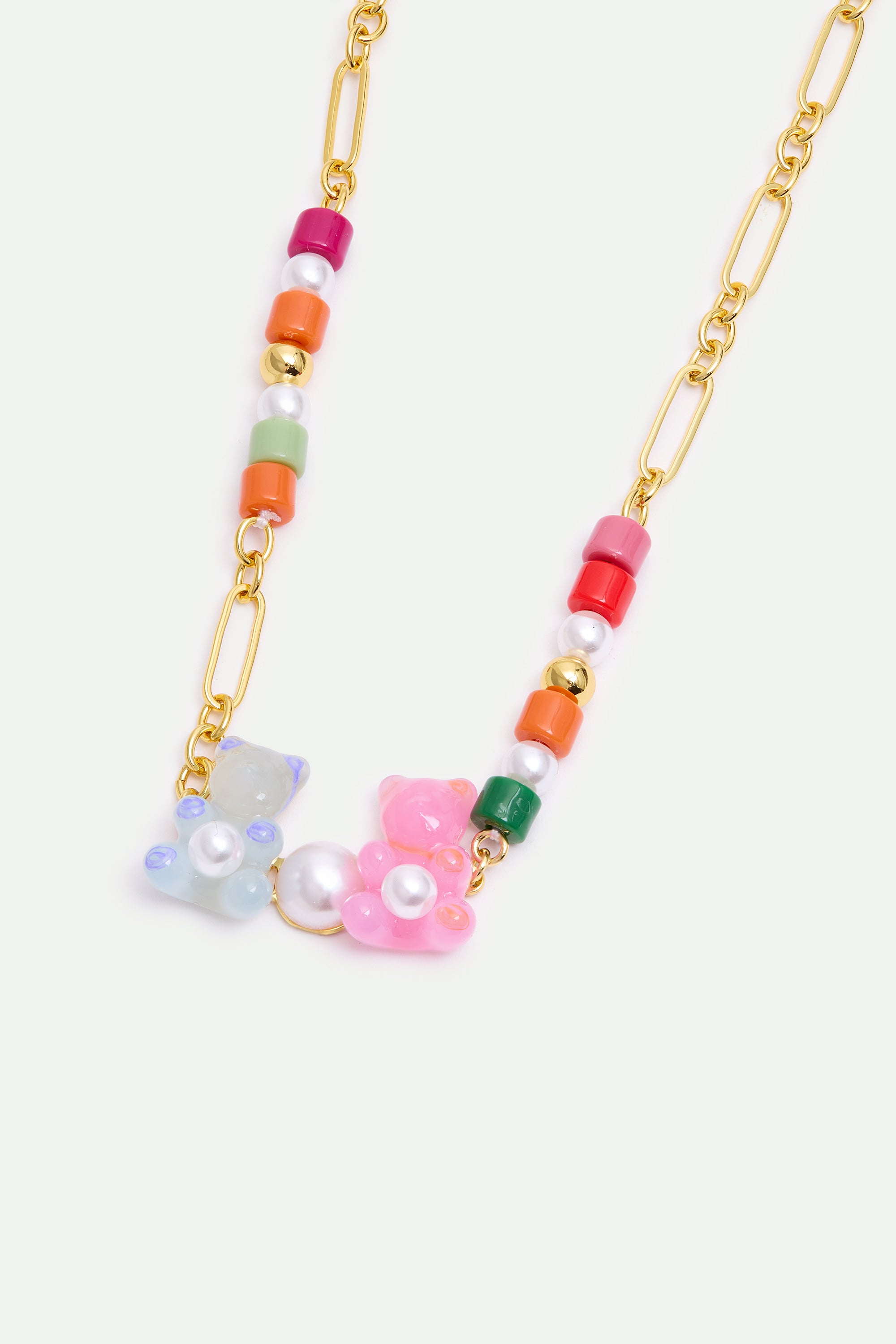 Blue and pink teddy bear sweet necklace and colourful beads
