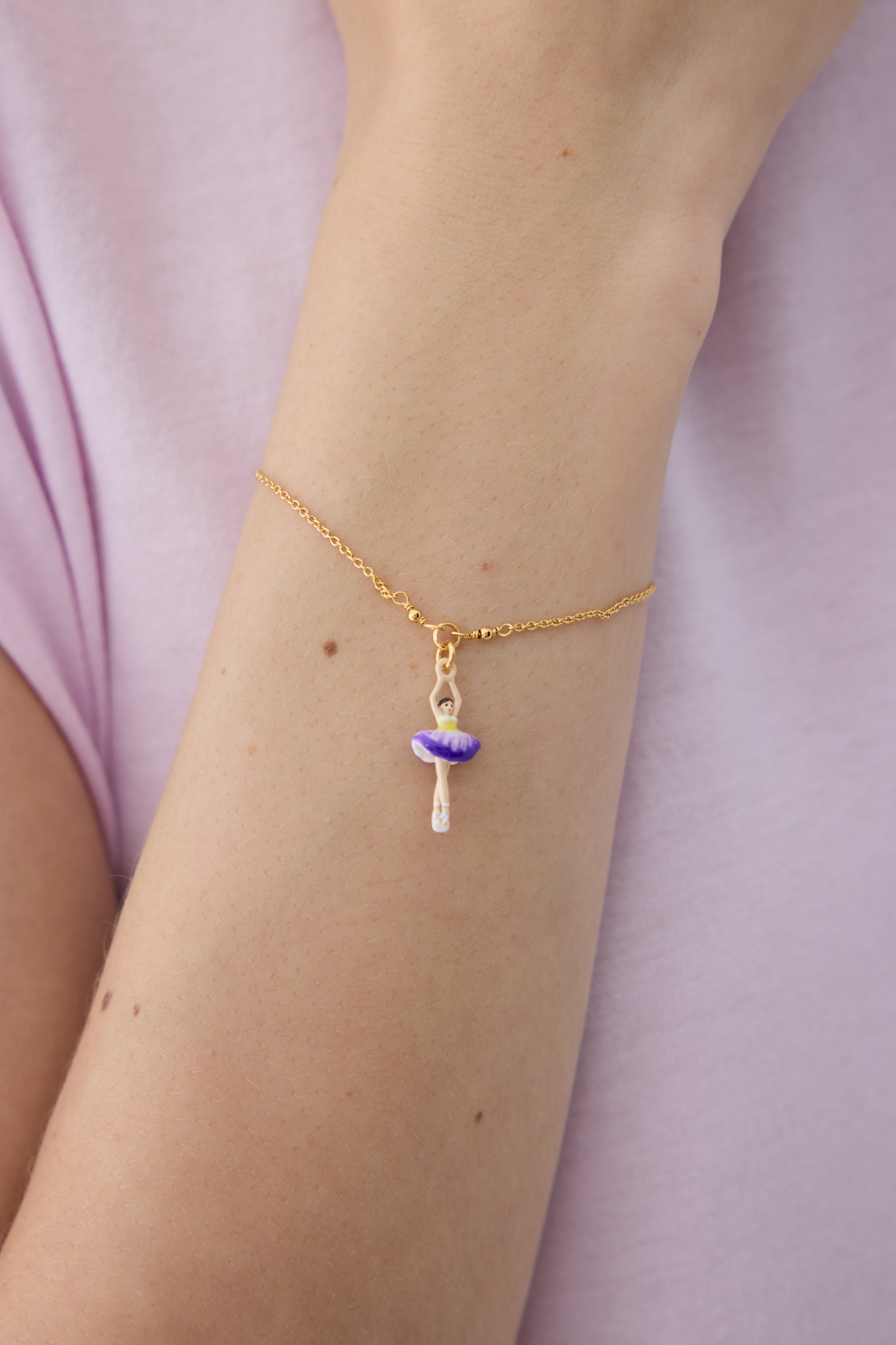 Bracelet ballerine tutu violet et jaune et cristal violet