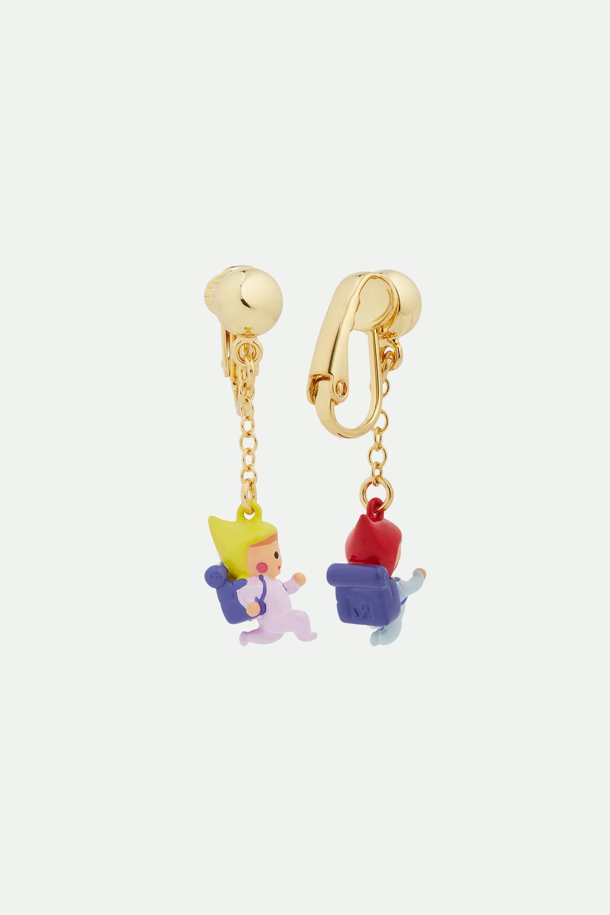 Hiking young garden gnome clip-on earrings