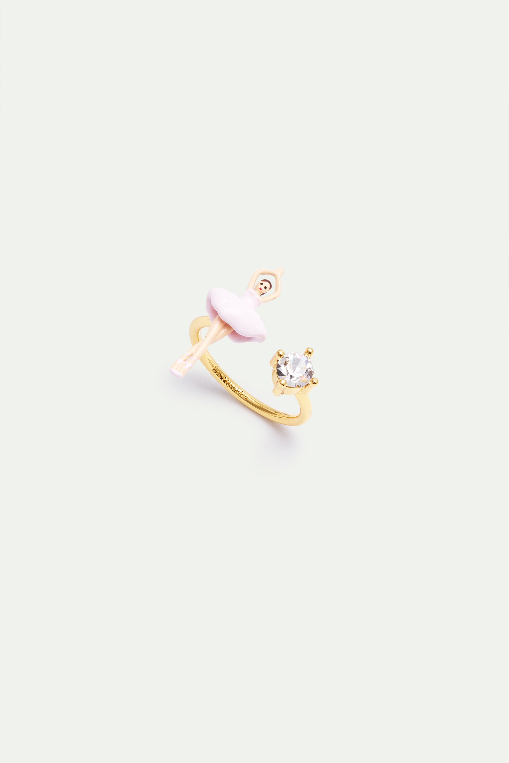 Pink ballerina and crystal adjustable ring