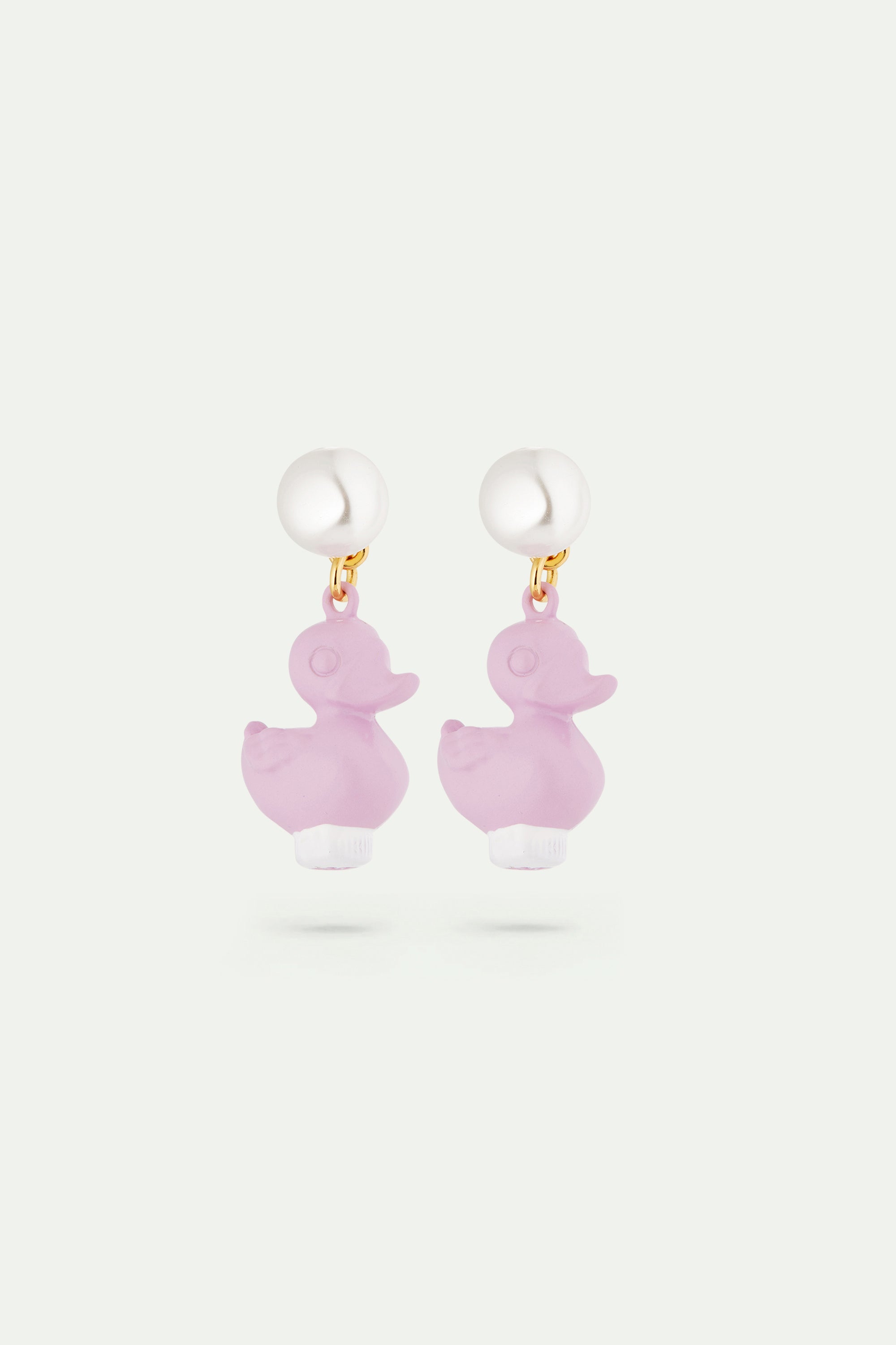 Purple plastic duck earrings