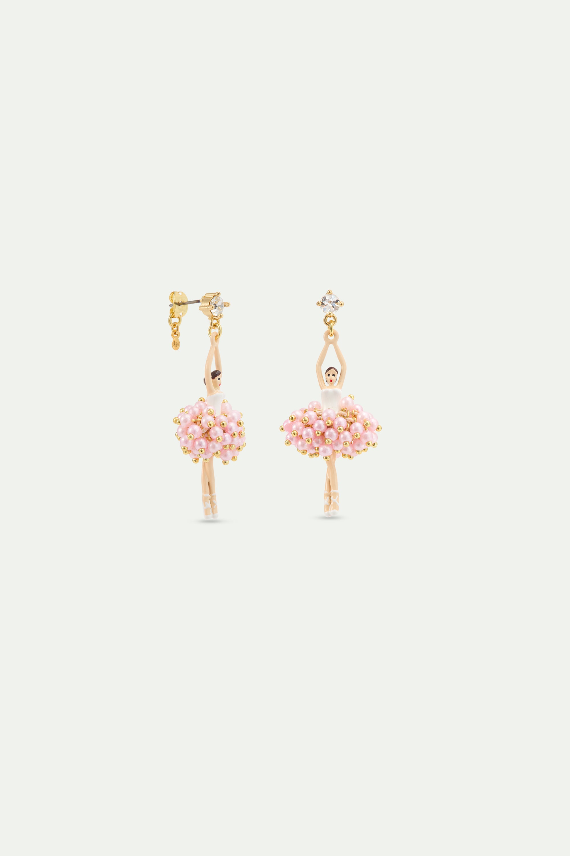 Boucles d'oreilles Ballerine perles roses et cristal blanc