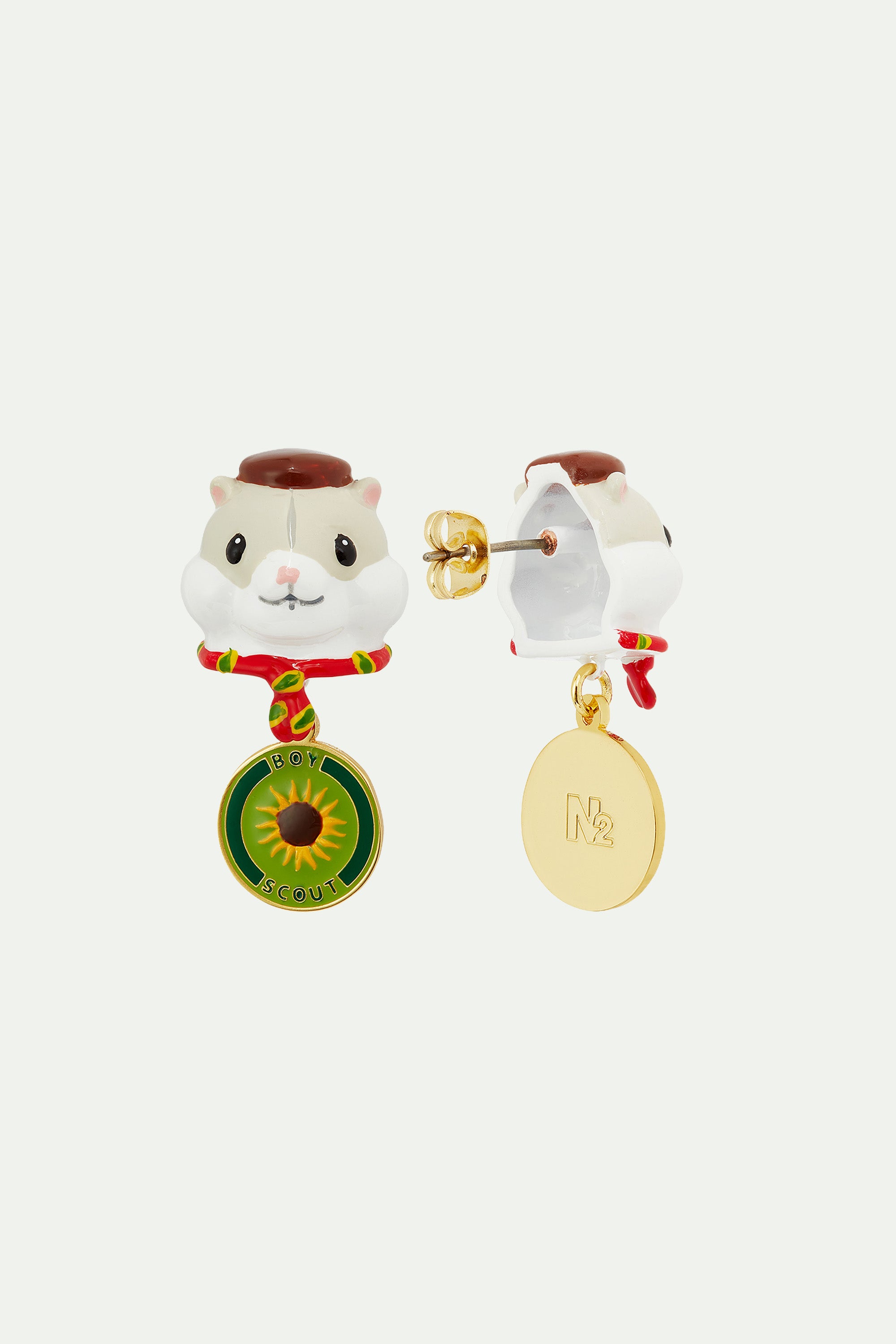 Scout hamster and sunflower badge post earrings