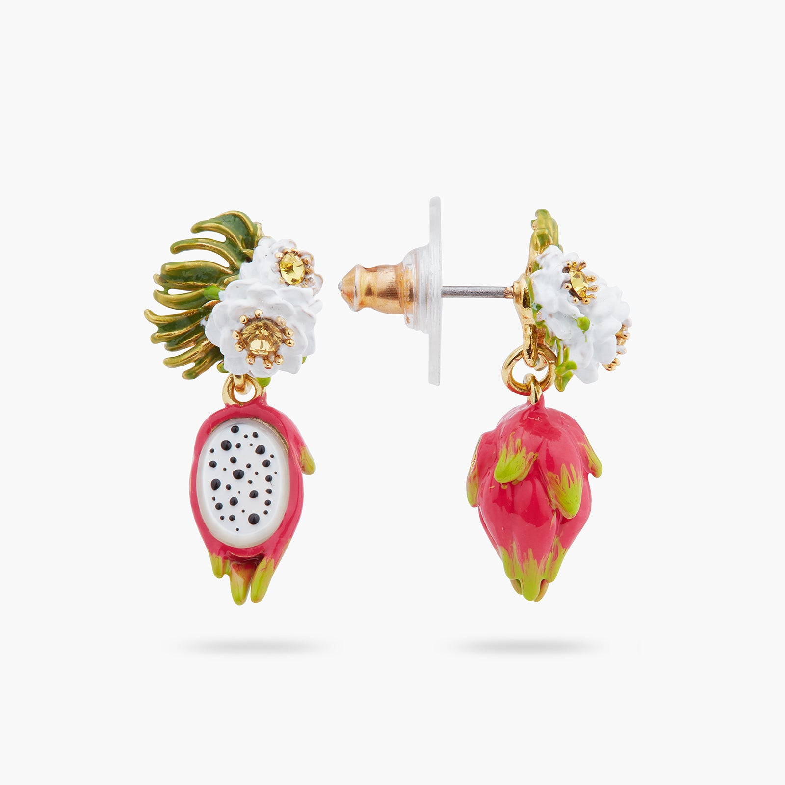 Dragonfruit and pitaya flower dangling post earrings