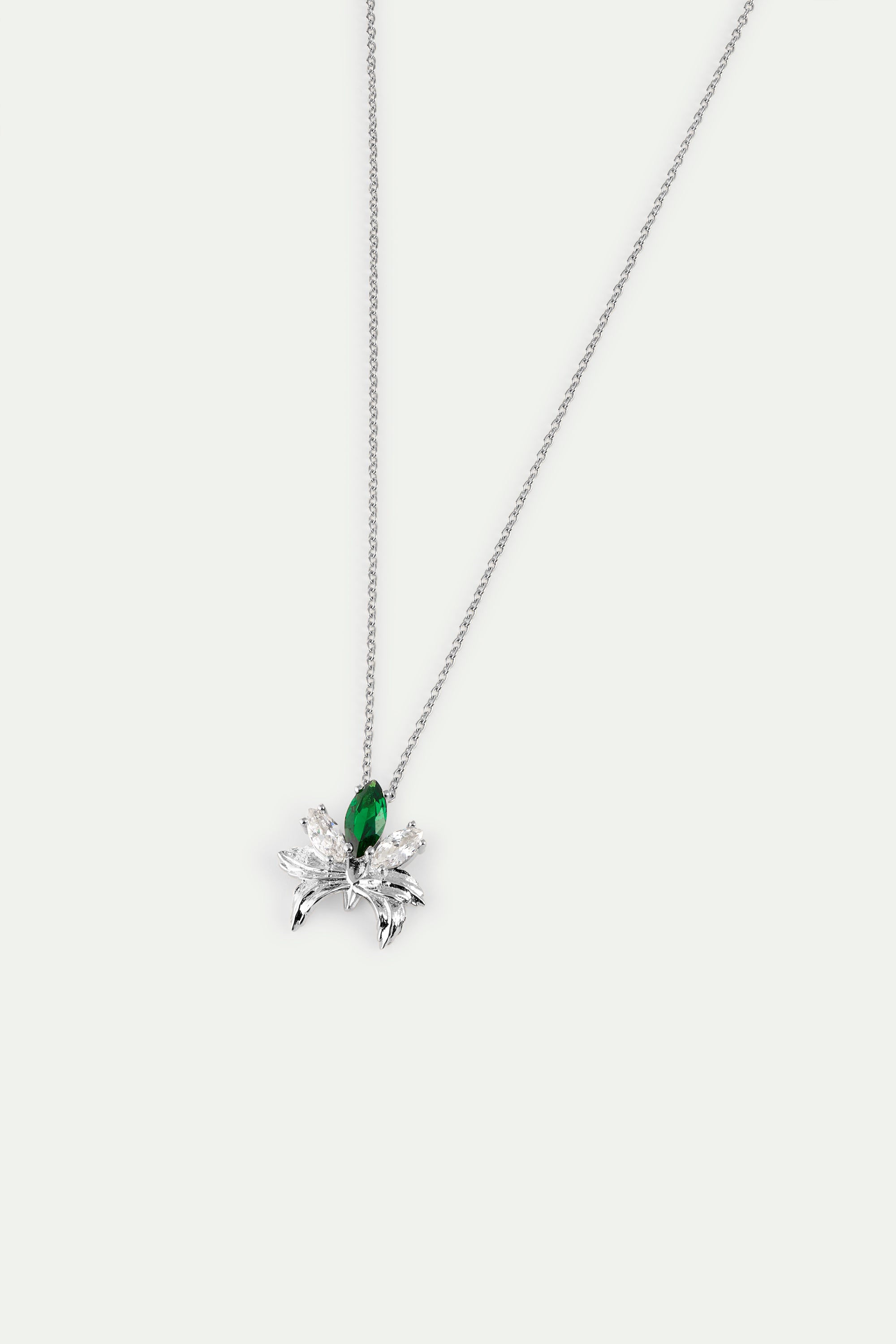 Collar colgante orquídea y piedras blancas y verde