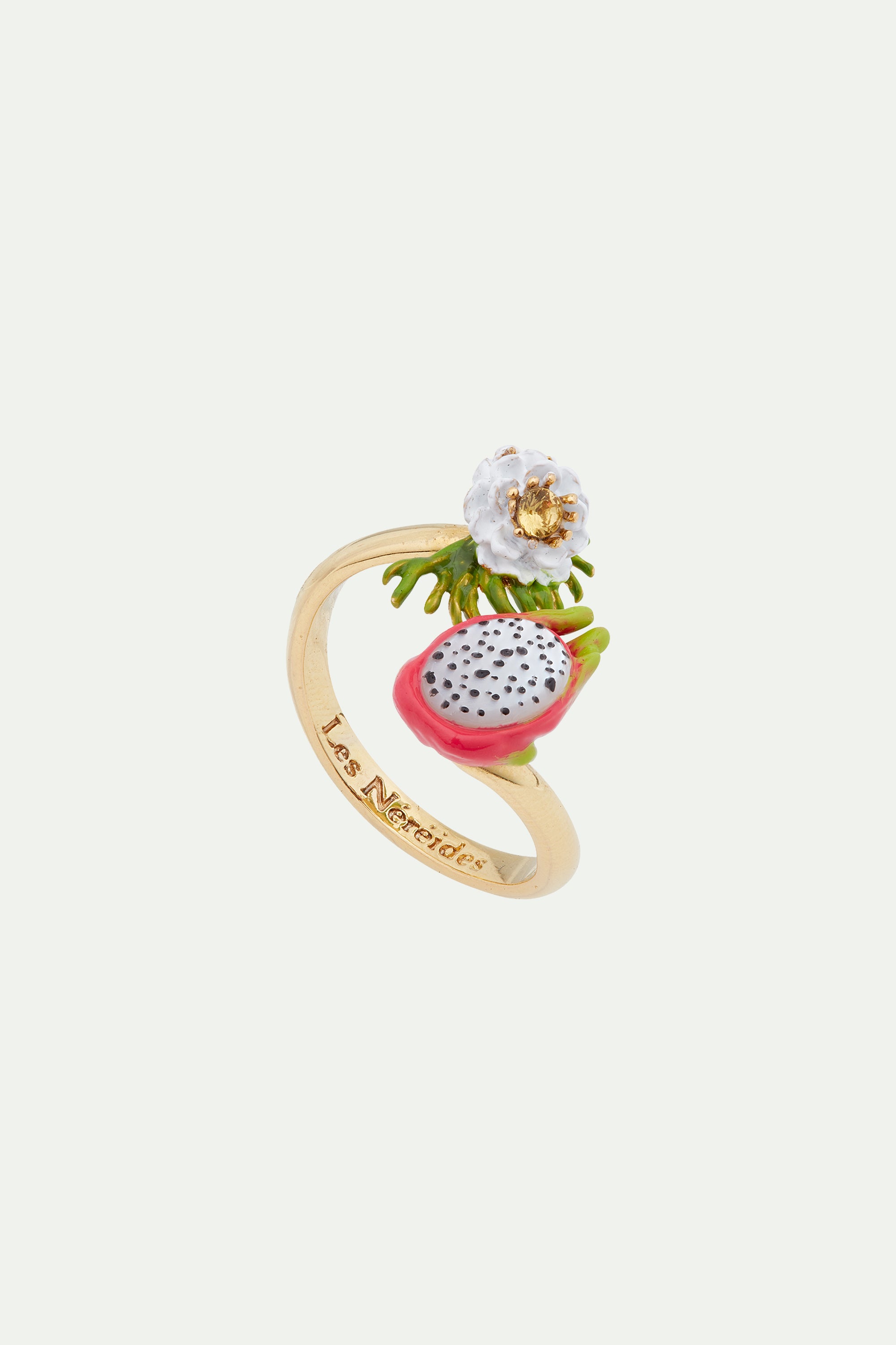 Anillo ajustable tú y yo fruta del dragón y flor de pitaya