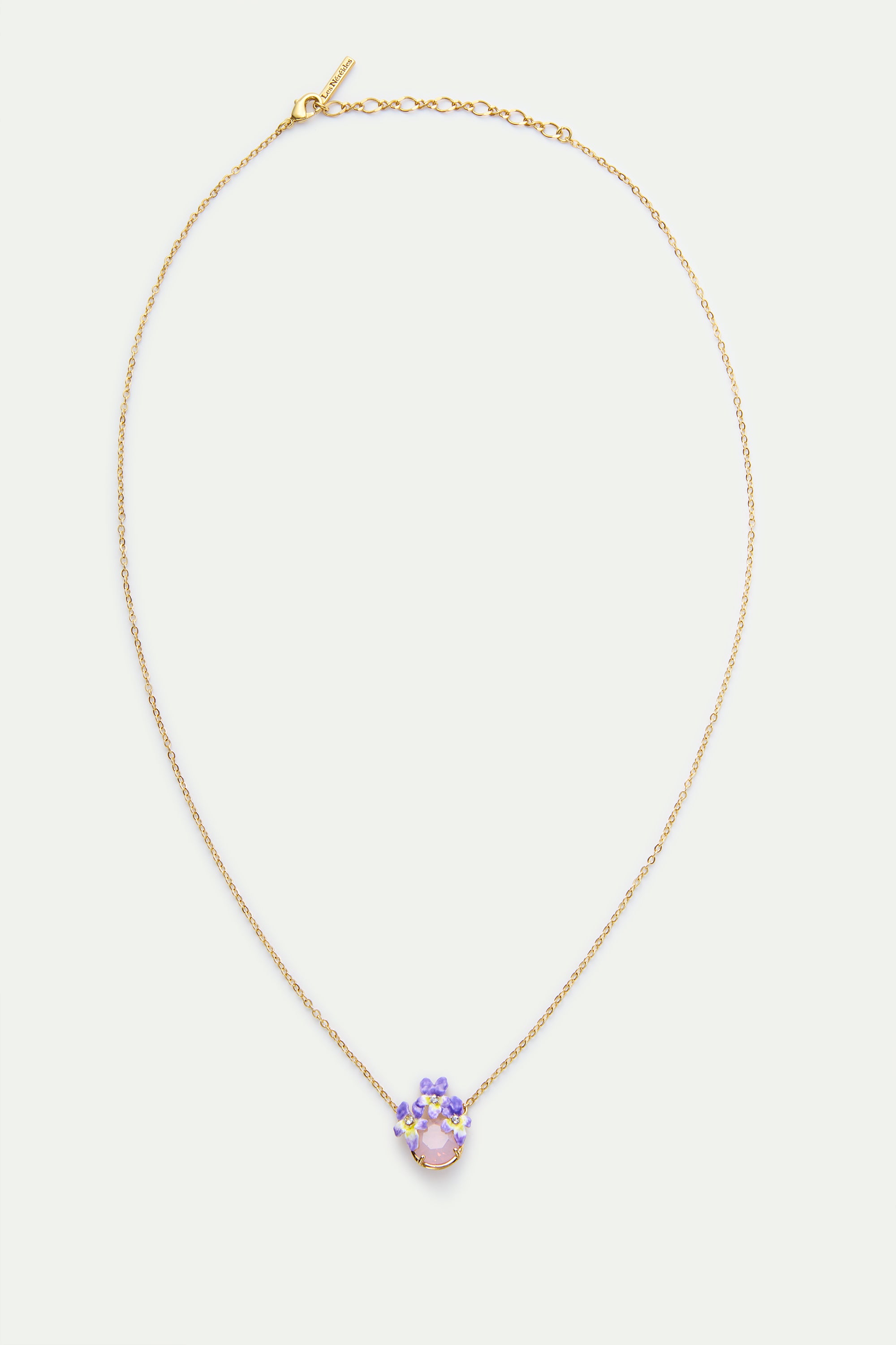 Collier pierre ronde facettée rose et violettes