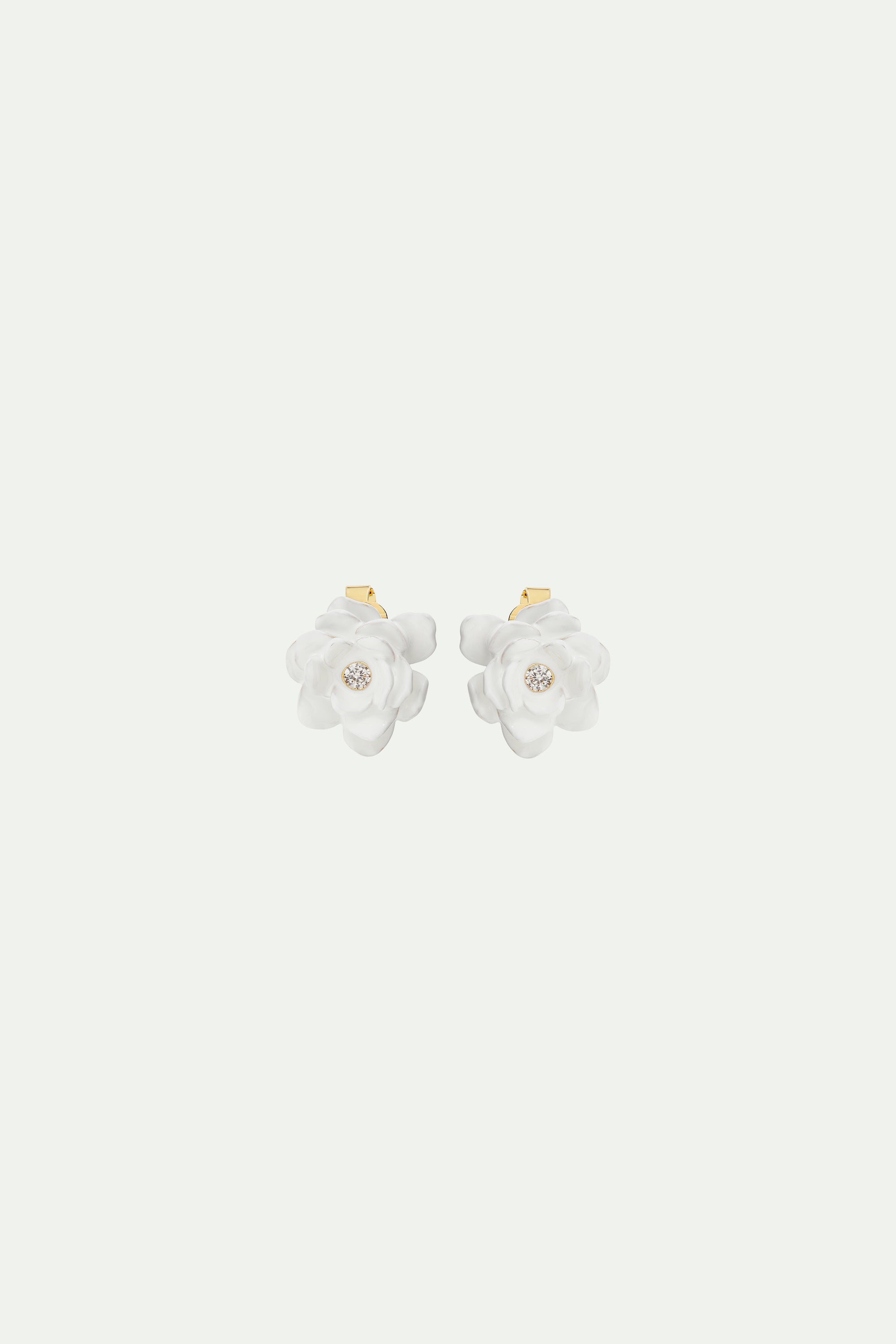 Gardenia and cut stone clip-on earrings