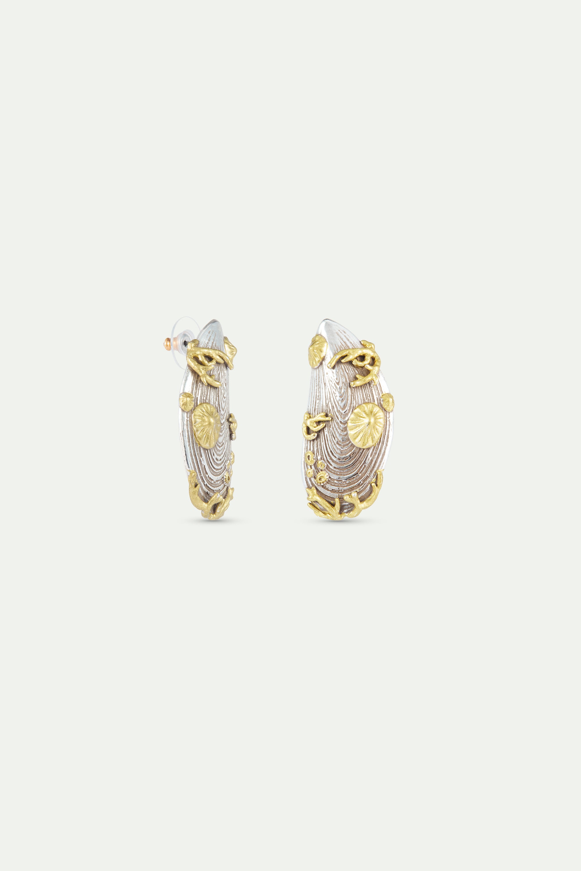 Silver and gold mussel earrings