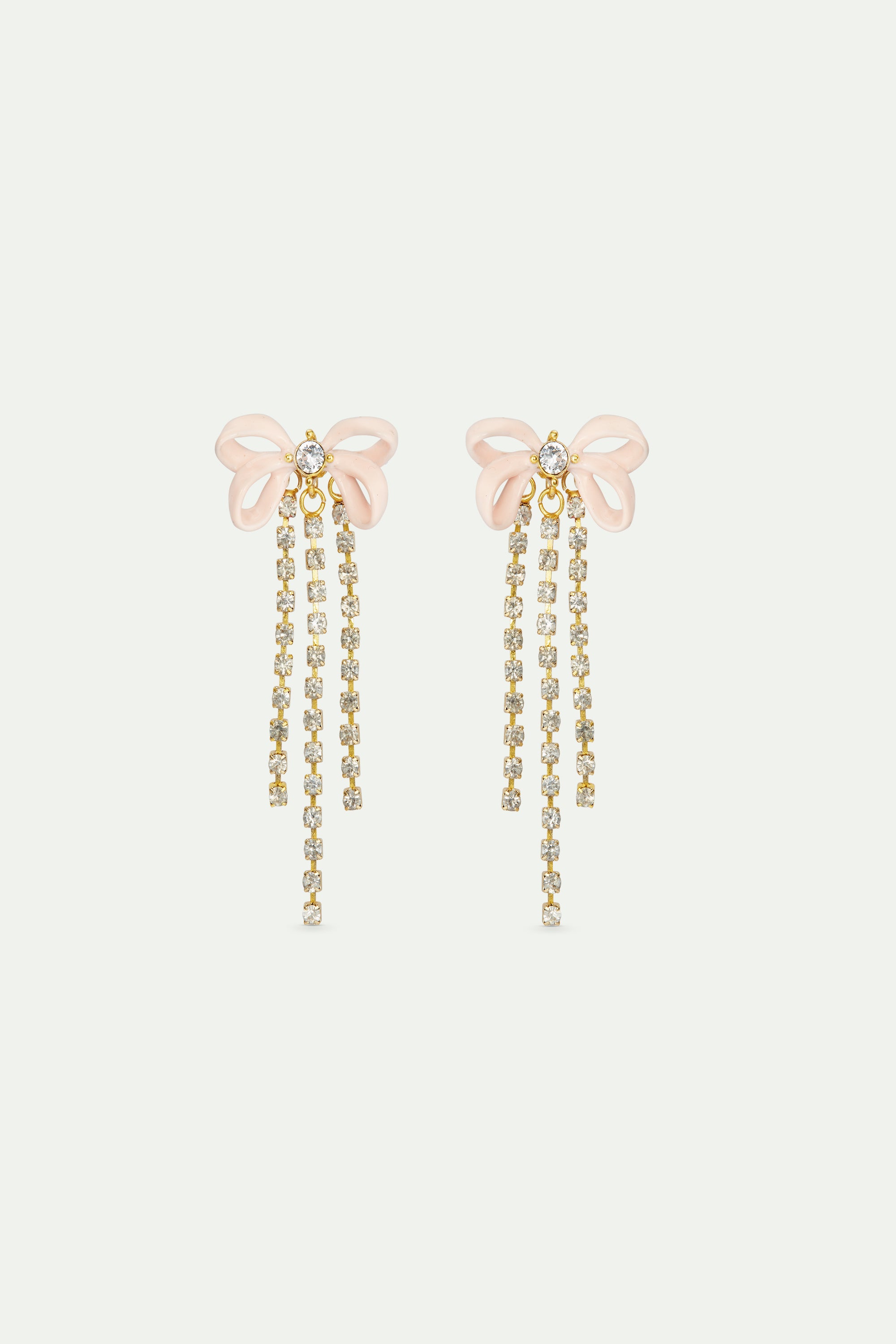 Pink ribbon and rhinestone chain earrings