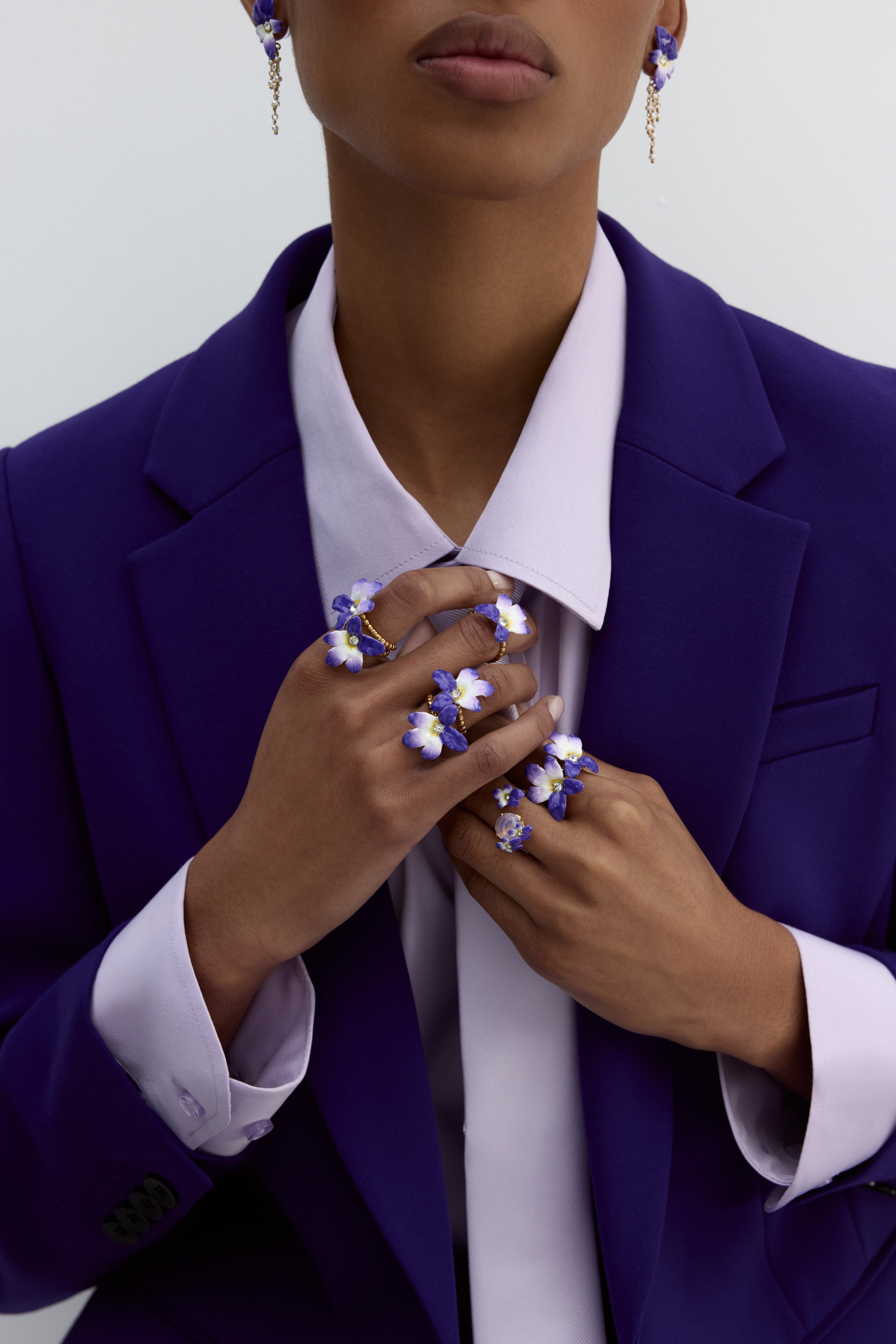 Bague ajustable grande violette et cristal facetté