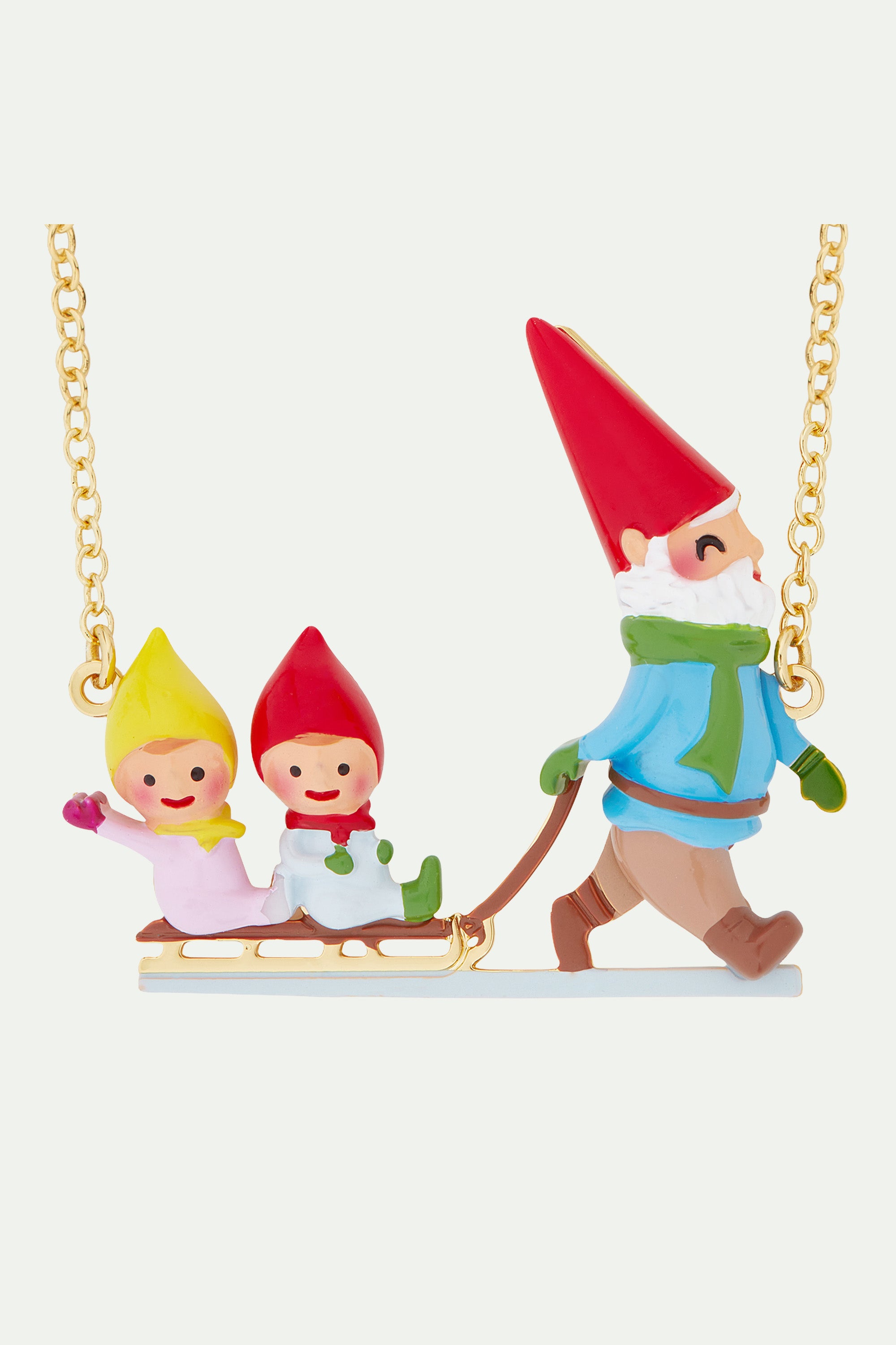 Sledging garden gnomes statement necklace