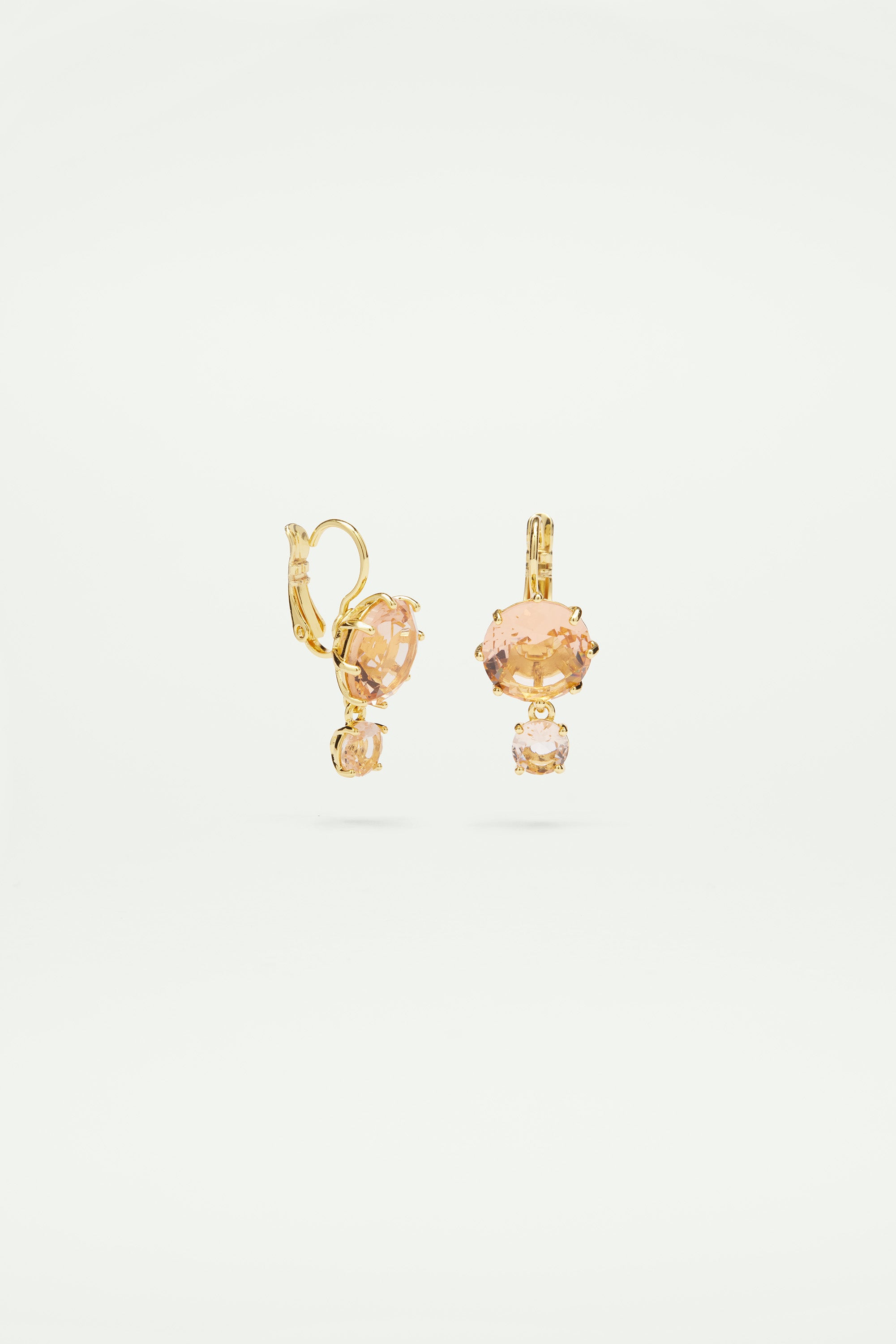 Apricot pink diamantine 2 round stone sleeper earrings