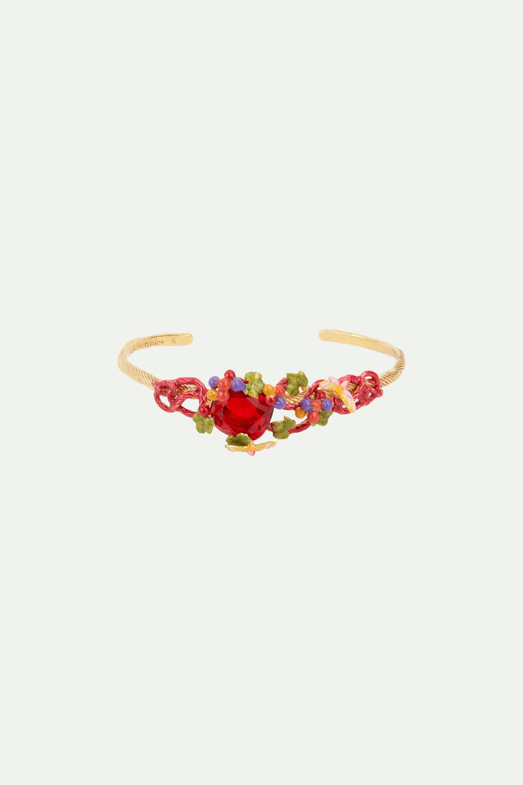 Grapes, vine leaf and butterfly bangle bracelet