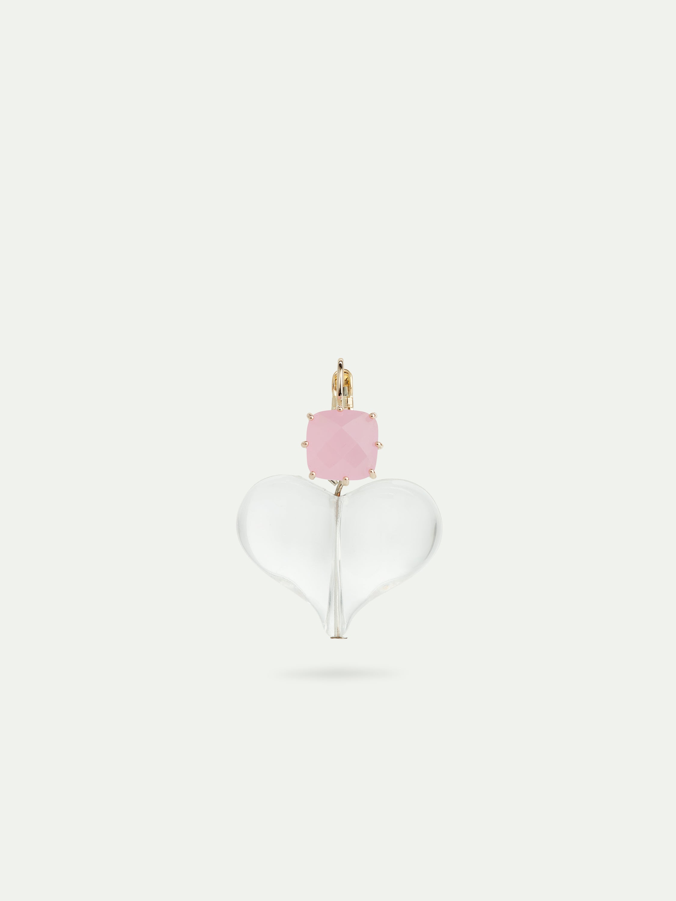 Pink faceted glass and heart crystal single earring