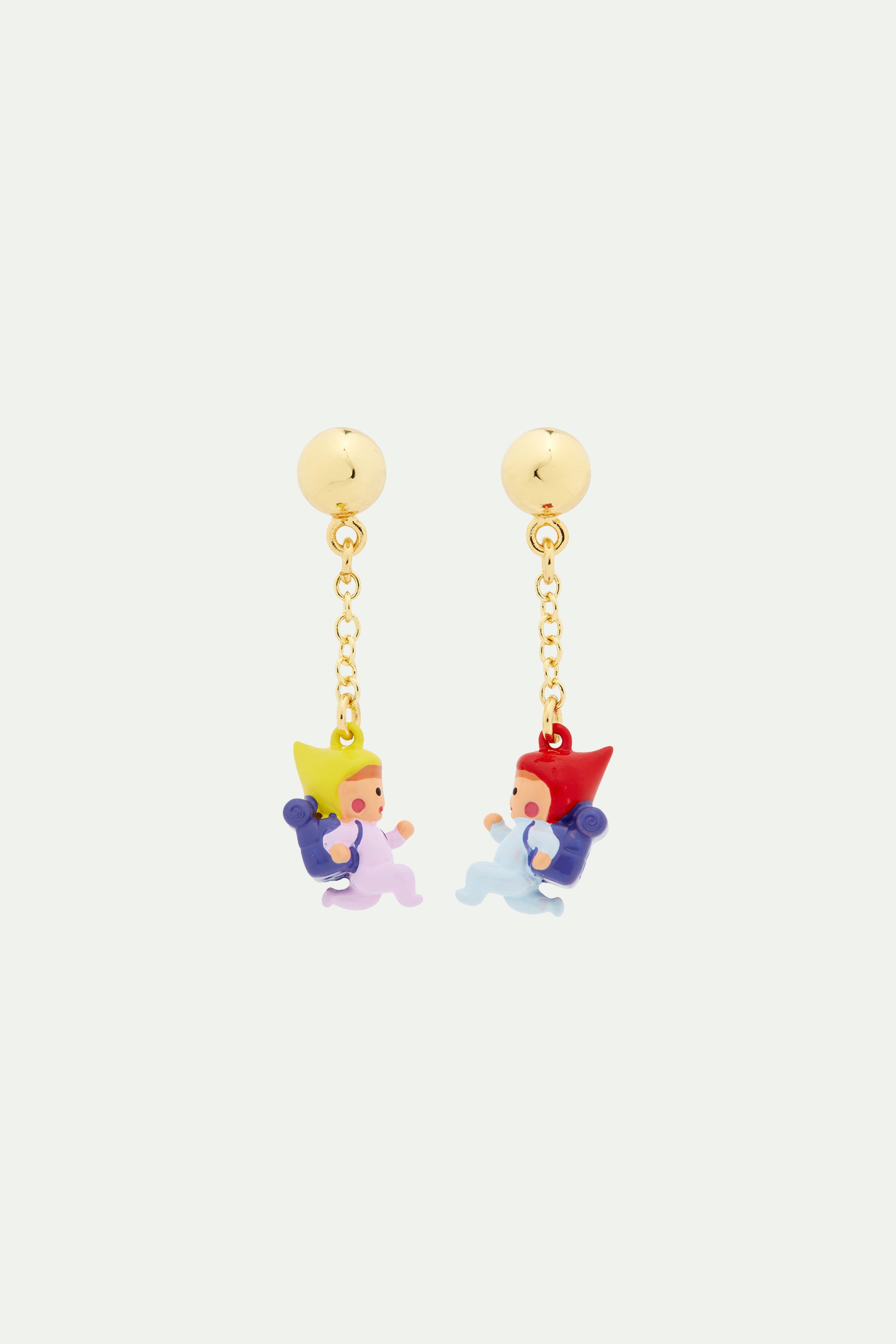 Hiking young garden gnome clip-on earrings